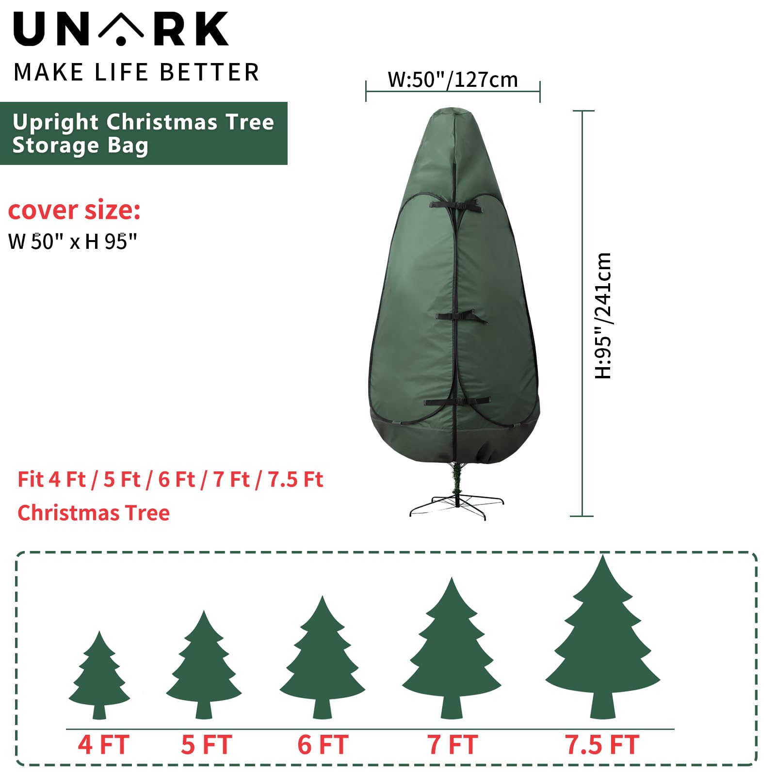 7.5 Ft Christmas Tree Storage Bag - Heavy Duty Artificial Tree Cover for Upright Storage (Fits 6ft, 6.5ft, 7ft & 7.5ft Trees) - Green Holiday Organizer for Home & Garage Storage