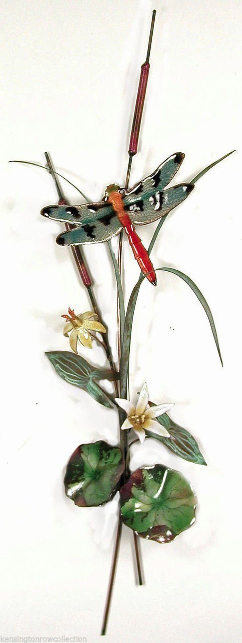 Dragonfly with Cattails and Lilies Metal Wall Sculpture - Handmade Wall Art Decor for Living Room, Bedroom & Office - Unique Home Decor Gift Idea