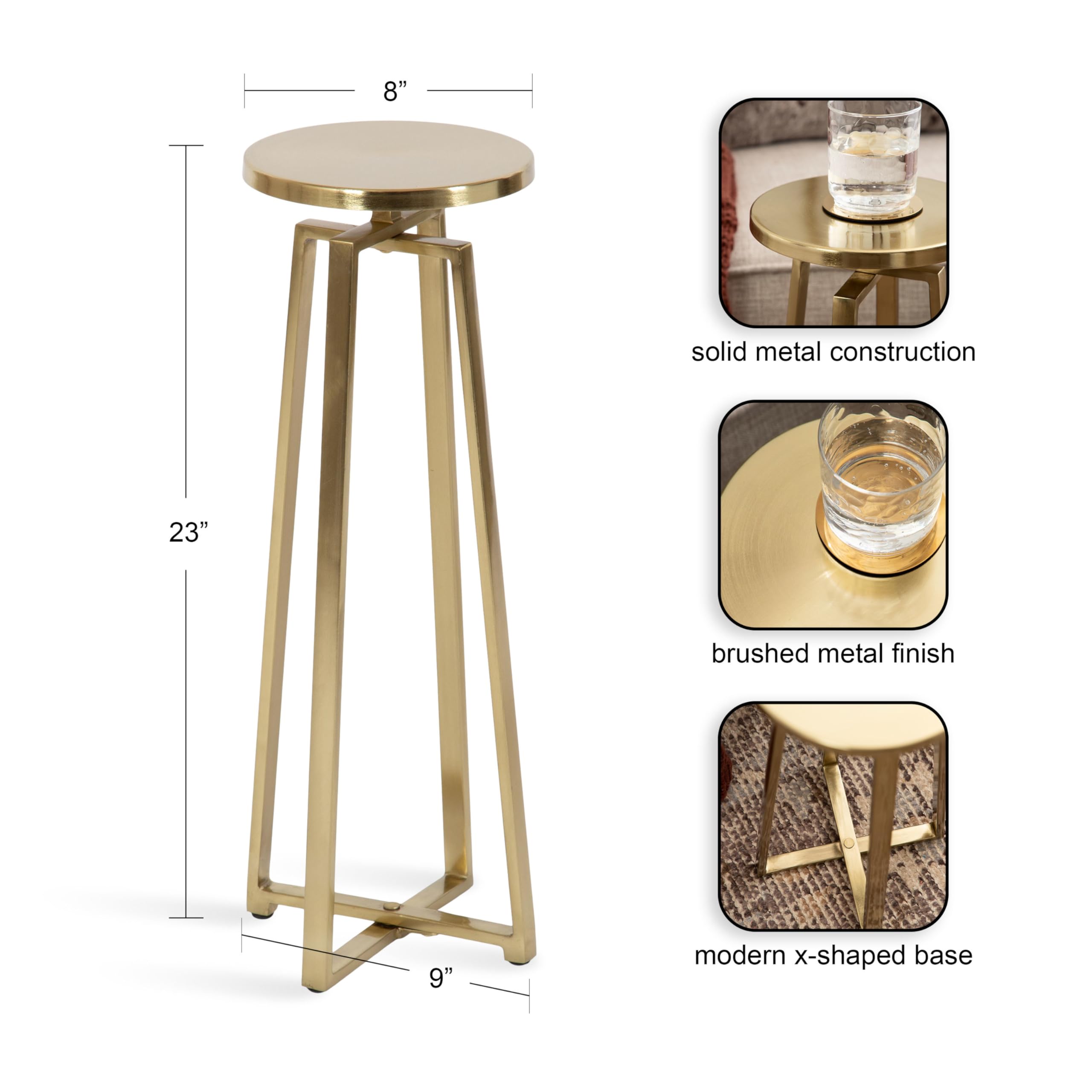 Kate and Laurel Zia Mid-Century Modern Metal Round Drink Table - 9 x 9 x 23 Inches, Gold Accent Pedestal Side Table for Living Room, Bedroom, or Patio - Perfect for Display, Storage, and Holding Drinks or Decor