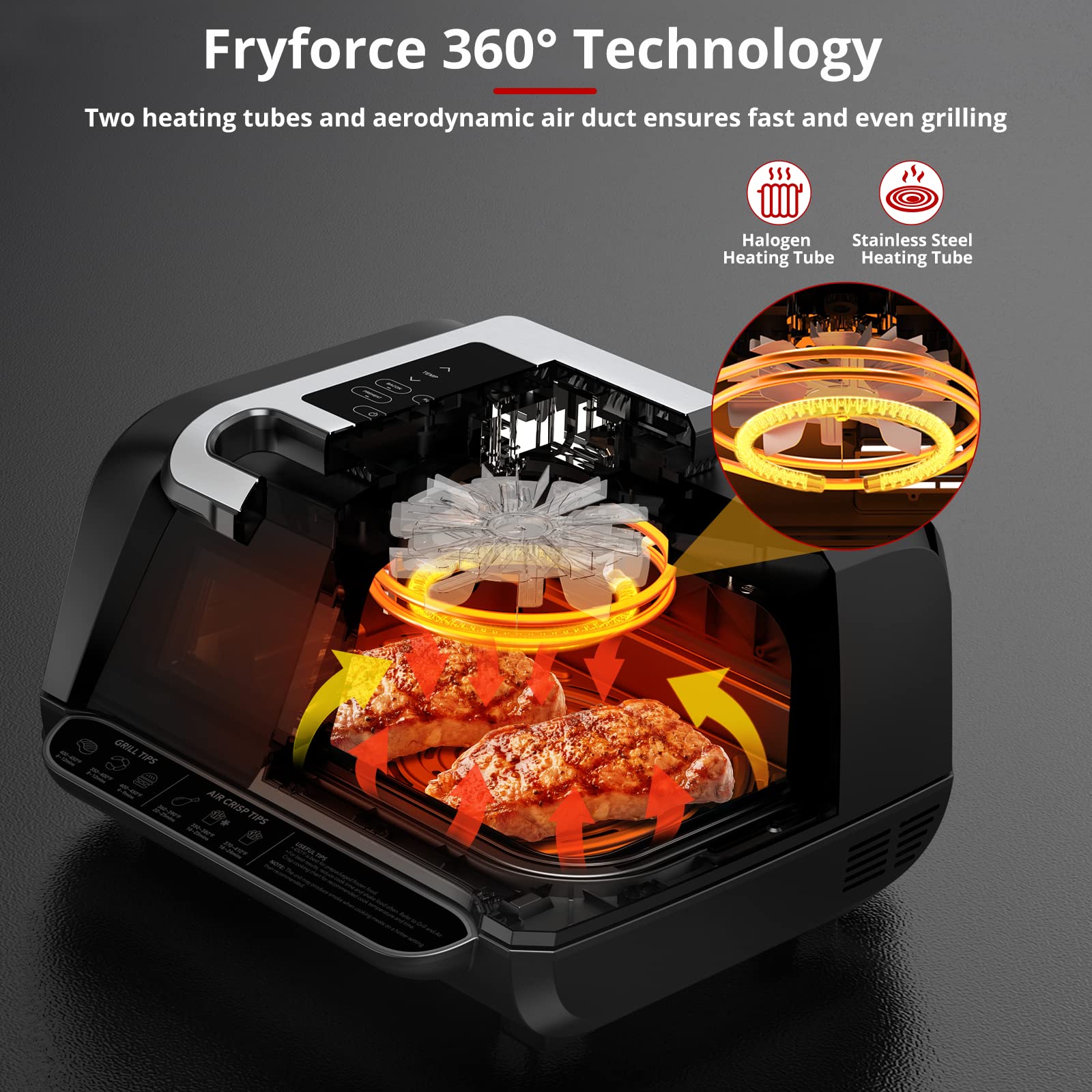 7-in-1 Indoor Grill & Air Fryer Combo - 1750W Smokeless Electric Grill with See-Through Window, Non-Stick Removable Plates & Silicone Tongs - Up to 450°F Even Heating - 4Qt Capacity - Perfect for Healthy Cooking, Family Meals & Small Kitchen Spaces (Black)