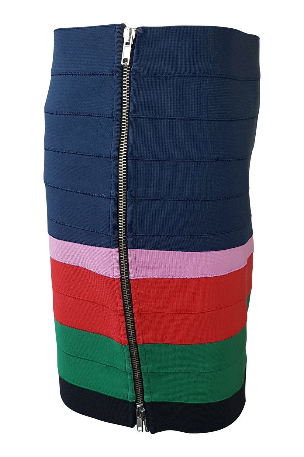 BAND OF OUTSIDERS Blue Striped Bandage Mini Skirt - Women's Fashion Stretch Bodycon Skirt (Size UK 8/US 6) - Perfect for Night Out, Party & Summer Outfits