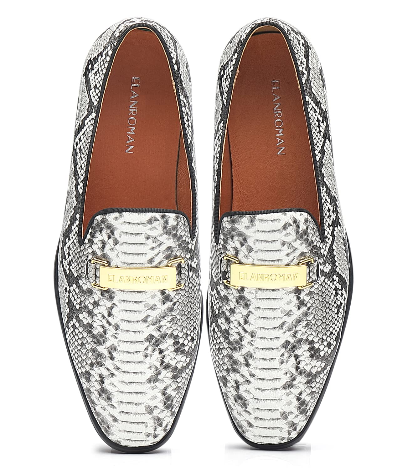 ELANROMAN Men's Gold Buckle Loafers - Stylish Slip-On Penny Loafers for Wedding, Party & Business Casual - Comfortable Dress Shoes for Men - Perfect for Formal Events, Office & Date Nights