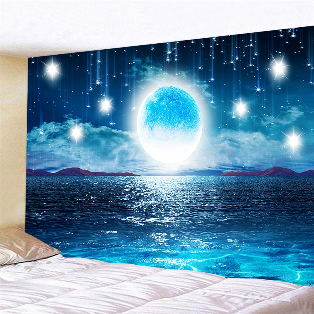 Starry Sky Ocean Moon & Stars Large 3D Cosmic Galaxy Tapestry - 60x60 Inch Wall Hanging Decor for Bedroom, Living Room | Perfect for Boho Home Decor, Dorm Room Aesthetic & Meditation Space
