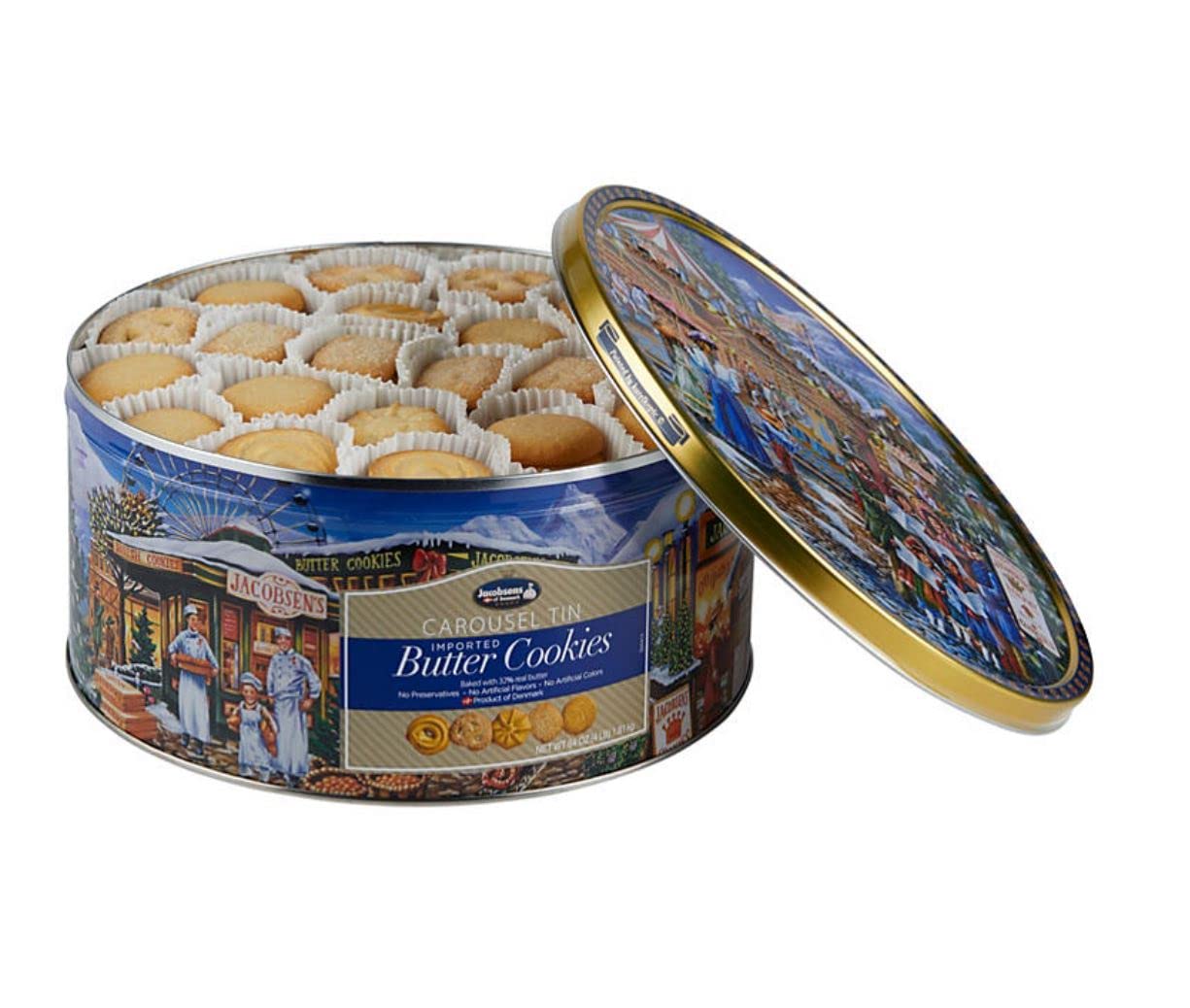 Premium Jacobsens Danish Butter Cookies, 64oz (4-Pack) | Authentic European Style Cookies for Gifts, Parties & Tea Time | Bulk Baking Supplies for Cafes & Events