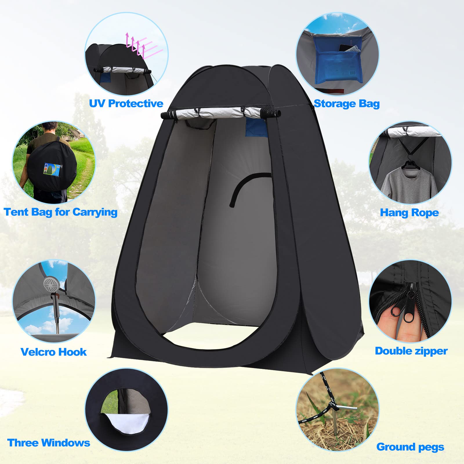 TUKAILAI Portable Pop Up Privacy Tent - Instant Outdoor Camping Shower & Changing Room for Hiking, Beach, Picnic & Fishing | Waterproof Rain Shelter with Carry Bag | Perfect for Camping, Beach Trips & Outdoor Adventures