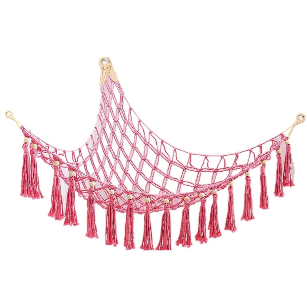 Boho Stuffed Animal Hammock - Pink Hanging Toy Organizer for Plush Toys Storage | Perfect for Kids' Room, Nursery, and Playroom Decor