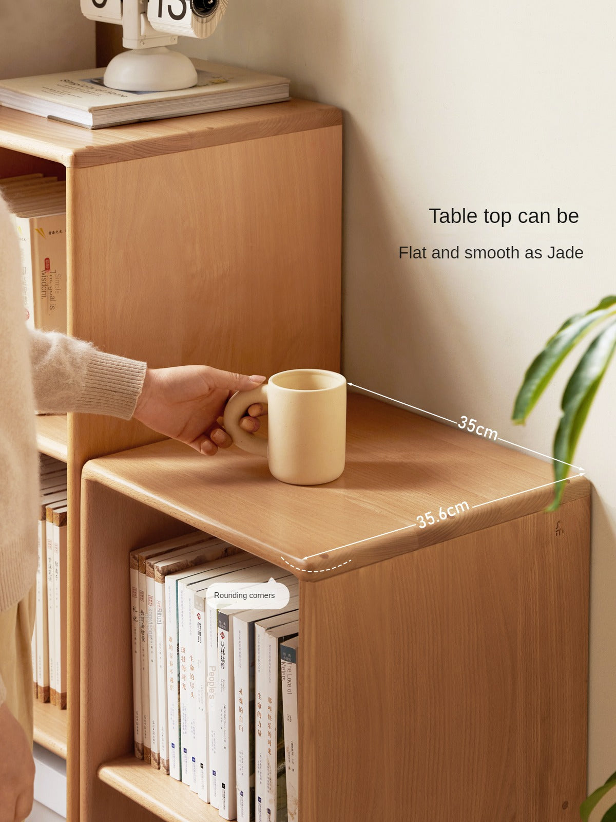Solid Beech Wood Small Bookshelf Side Cabinet - Compact Storage for Books, Decor & Essentials in Living Room, Bedroom or Office
