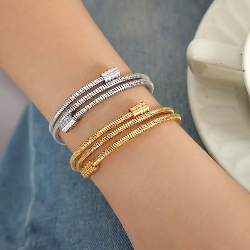 18K Gold Multi Layer Stackable Bangle Bracelet for Women - Elegant Arm Cuff Jewelry for Parties, Weddings & Everyday Wear | Z284