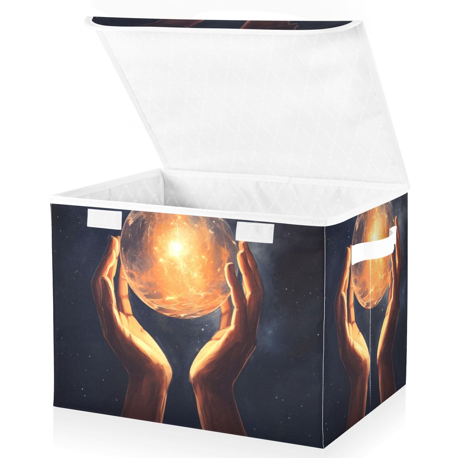 Foldable Fabric Storage Bins with Lids - Collapsible Moon Design Organizer Baskets for Bedroom, Closet & Office - Perfect for Home Organization & Space Saving