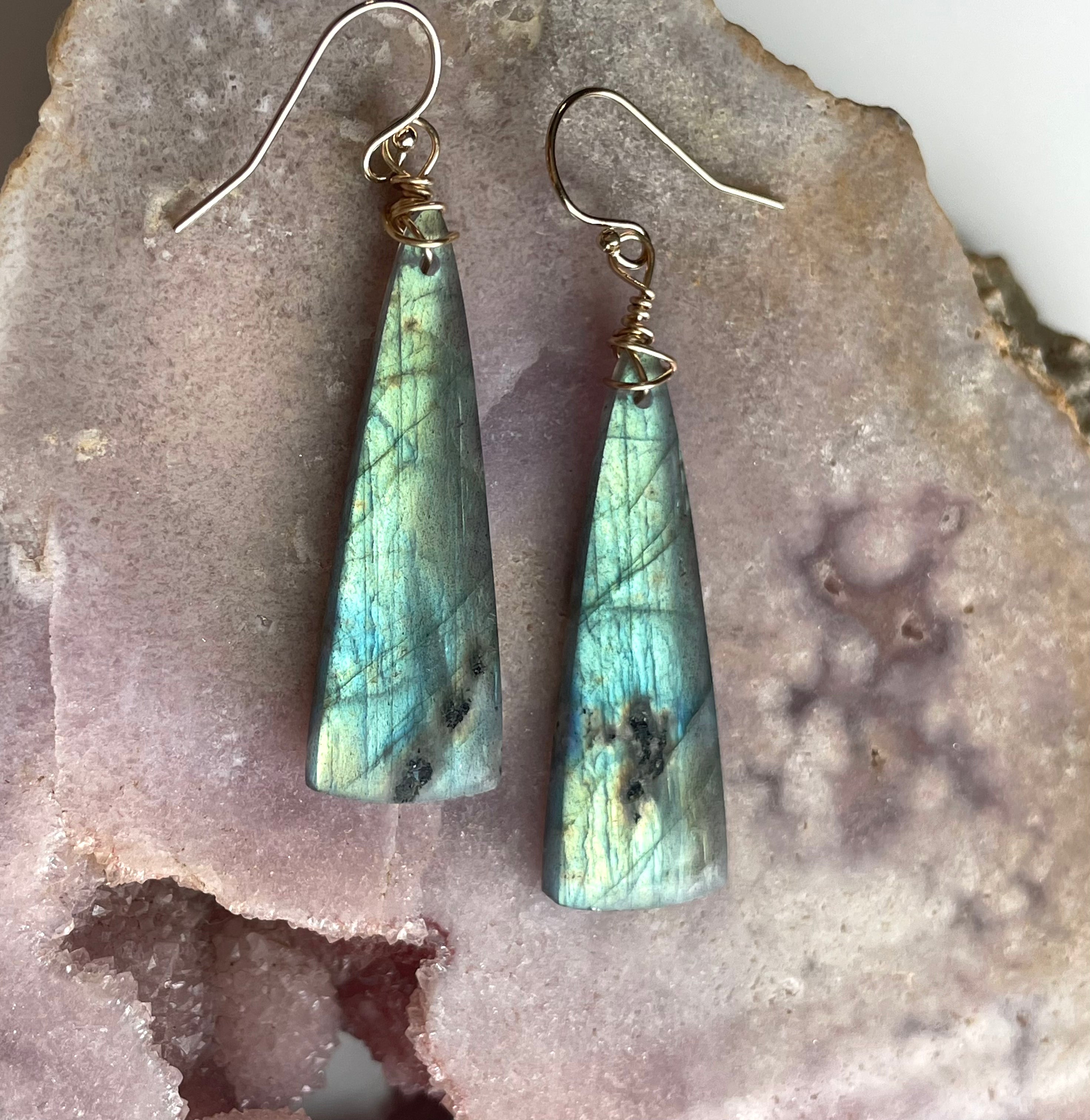 Gold Labradorite Dangle Drop Crystal Earrings for Women - Elegant Gemstone Jewelry Gift for Birthday, Anniversary & Special Occasions