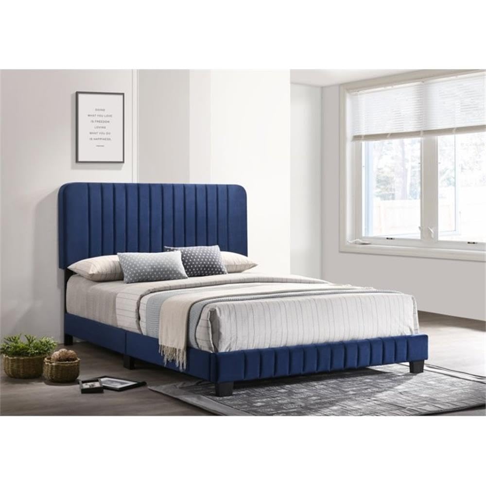 Glory Furniture Lodi Navy Blue Velvet Upholstered Full Size Bed Frame - Luxurious Bedroom Furniture for Master & Guest Rooms
