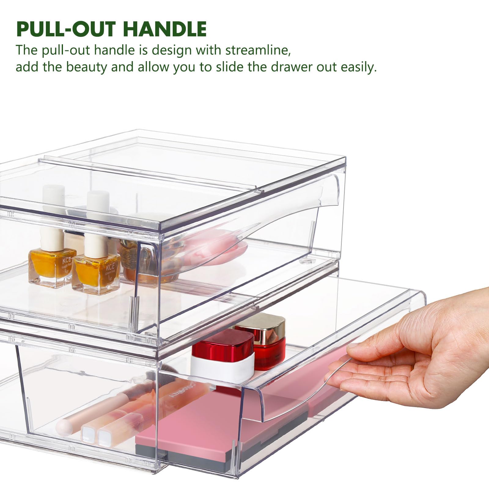 Clear Acrylic Makeup Organizer with 2 Drawers - Stackable Cosmetic Storage Box for Vanity, Bathroom & Desk - 3-Piece Set for Makeup Brushes, Skincare & Jewelry Organization