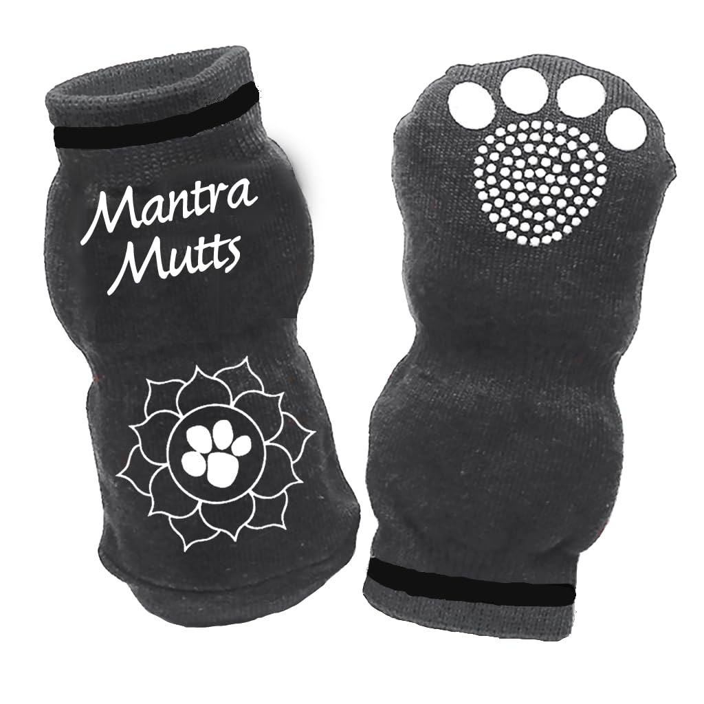 Muttluks Muttsoks Non-Slip Dog Socks - 4 Pack Cotton Knit Pet Booties for Indoor & Outdoor Use - Perfect for Hardwood Floors, Winter Walks and Paw Protection