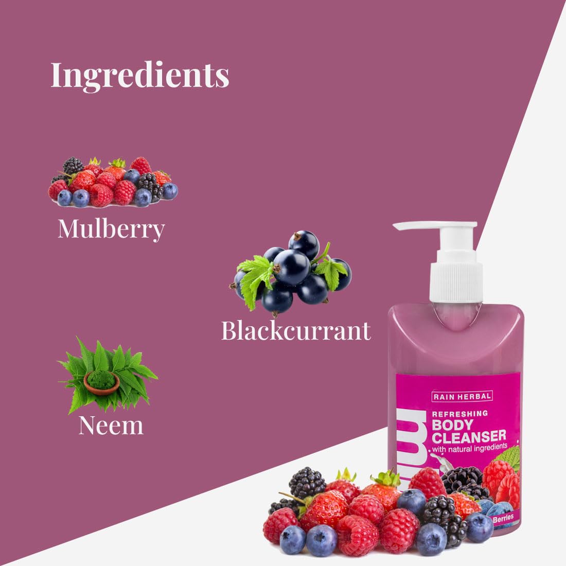 Rain Herbal Fairy Berries Refreshing Body Wash with Natural Ingredients | Gentle Moisturizing Cleanser for All Skin Types | 200ml | Perfect for Daily Shower & Spa Relaxation at Home