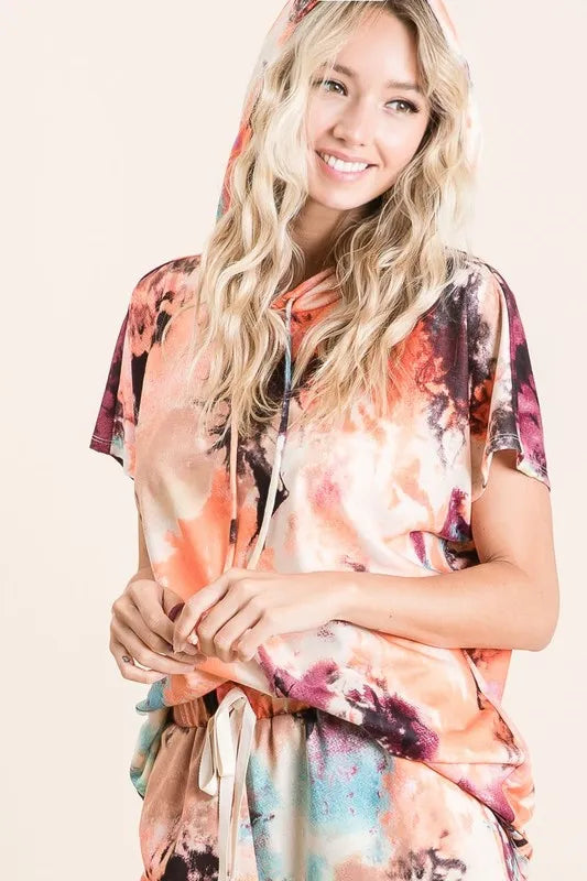 BiBi Tie Dye Terry Hoodie with Drawstring - Soft Cotton Pullover for Women | Perfect for Casual Wear, Gym, and Outdoor Activities