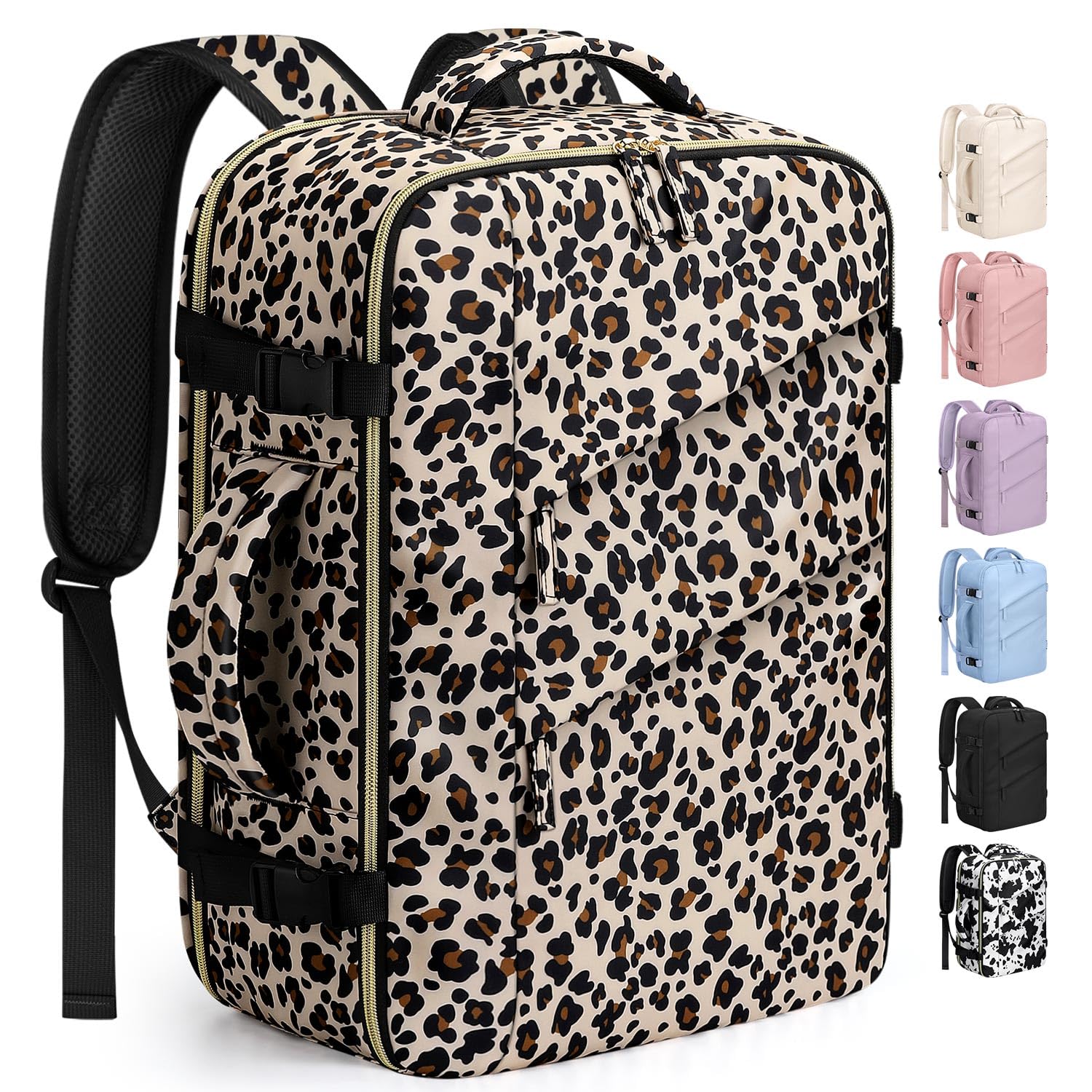 Capolo Waterproof Travel Backpack for Women & Men - Flight Approved Carry On Backpack with Laptop Compartment (Fits 15.6 Inch Laptop) - Durable Leopard Print College Bookbag for Business, Work & Weekend Trips - Perfect for Commuting, Air Travel & Daily Office Use