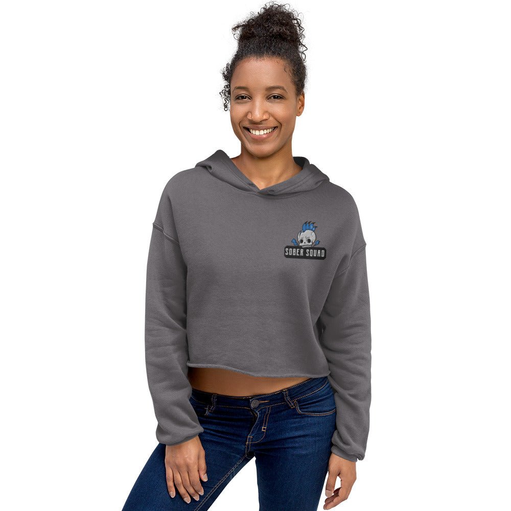 Sober Squad Embroidered Women's Crop Hoodie - Stylish Pullover Sweatshirt for Casual Wear, Gym, and Street Fashion