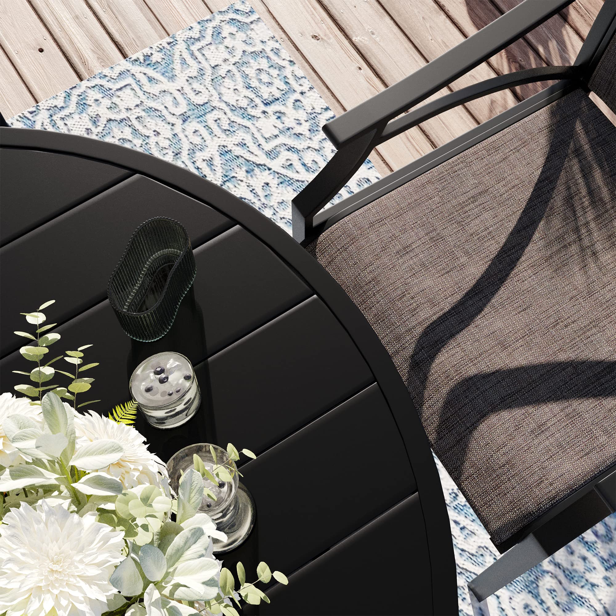 VICLLAX 42 Inch Round Outdoor Patio Dining Table - Metal Slatted Tabletop with Adjustable Umbrella Hole - Weather-Resistant Black Garden Table for Deck, Lawn, Backyard | Perfect for BBQ Parties, Poolside Dining & Outdoor Entertaining