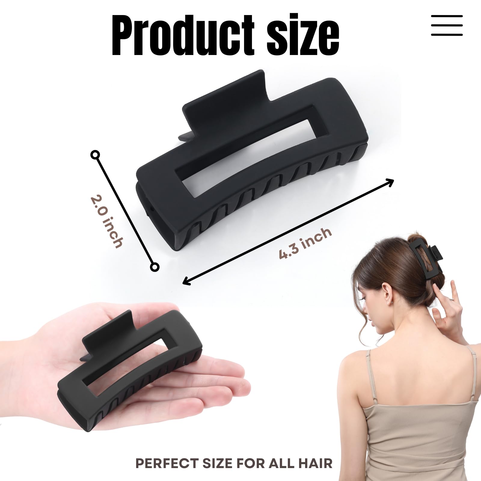 12 Pcs Black Large Square Hair Claw Clips for Women - 4.3 Inch Matte Rectangle Hair Claw Clips with Strong Hold & Non-Slip Grip for Thick & Thin Hair - Perfect for Updos, Ponytails & Everyday Hairstyles