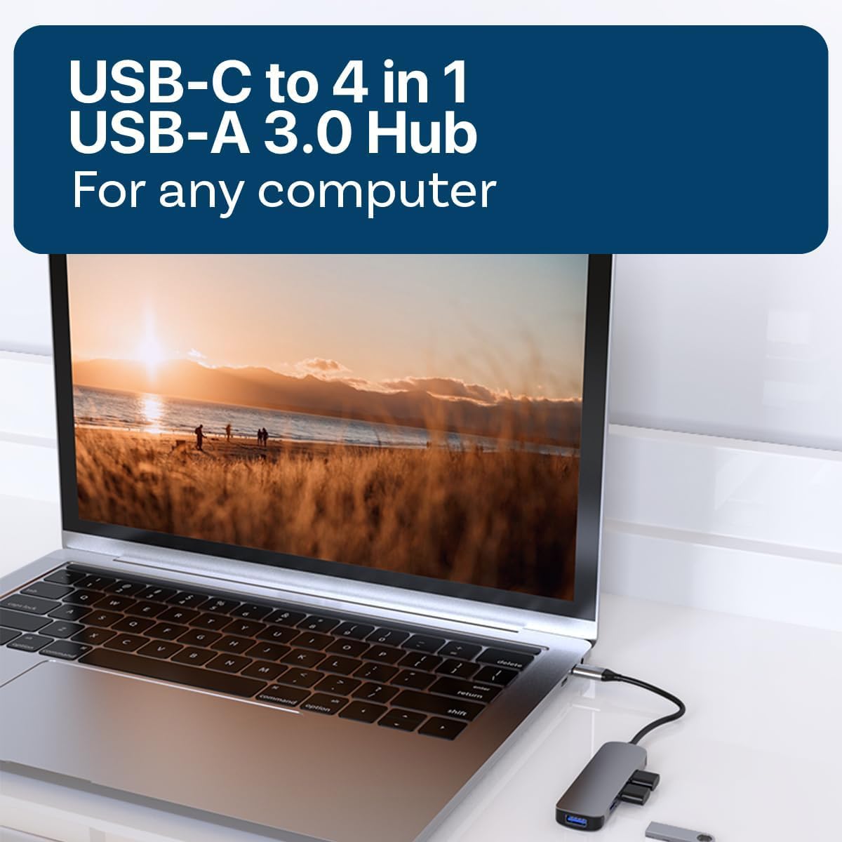 MMOBIEL USB-C to 4-Port USB 3.0 Hub - 5Gbps High-Speed Data Transfer - Aluminum Multi-Port Adapter for MacBook, iPad Pro, Dell, Samsung - Perfect for Office, Travel & Home Workspaces