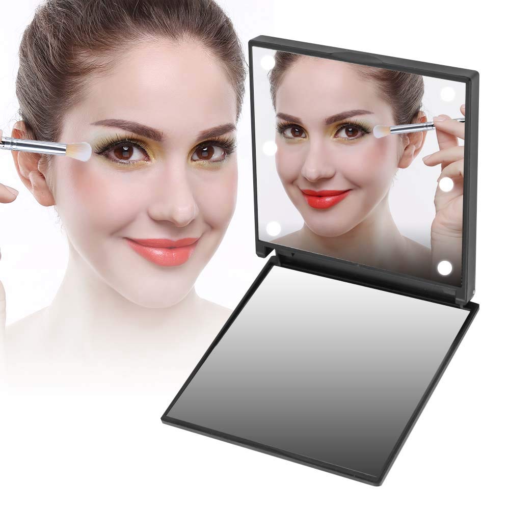 Portable LED Makeup Mirror with Dimmable Brightness - Battery Operated Travel Mirror for Handbags, Purses & On-the-Go Touchups - Perfect Gift for Women & Girls (Black) | Ideal for Travel, Home Vanity & Emergency Beauty Fixes