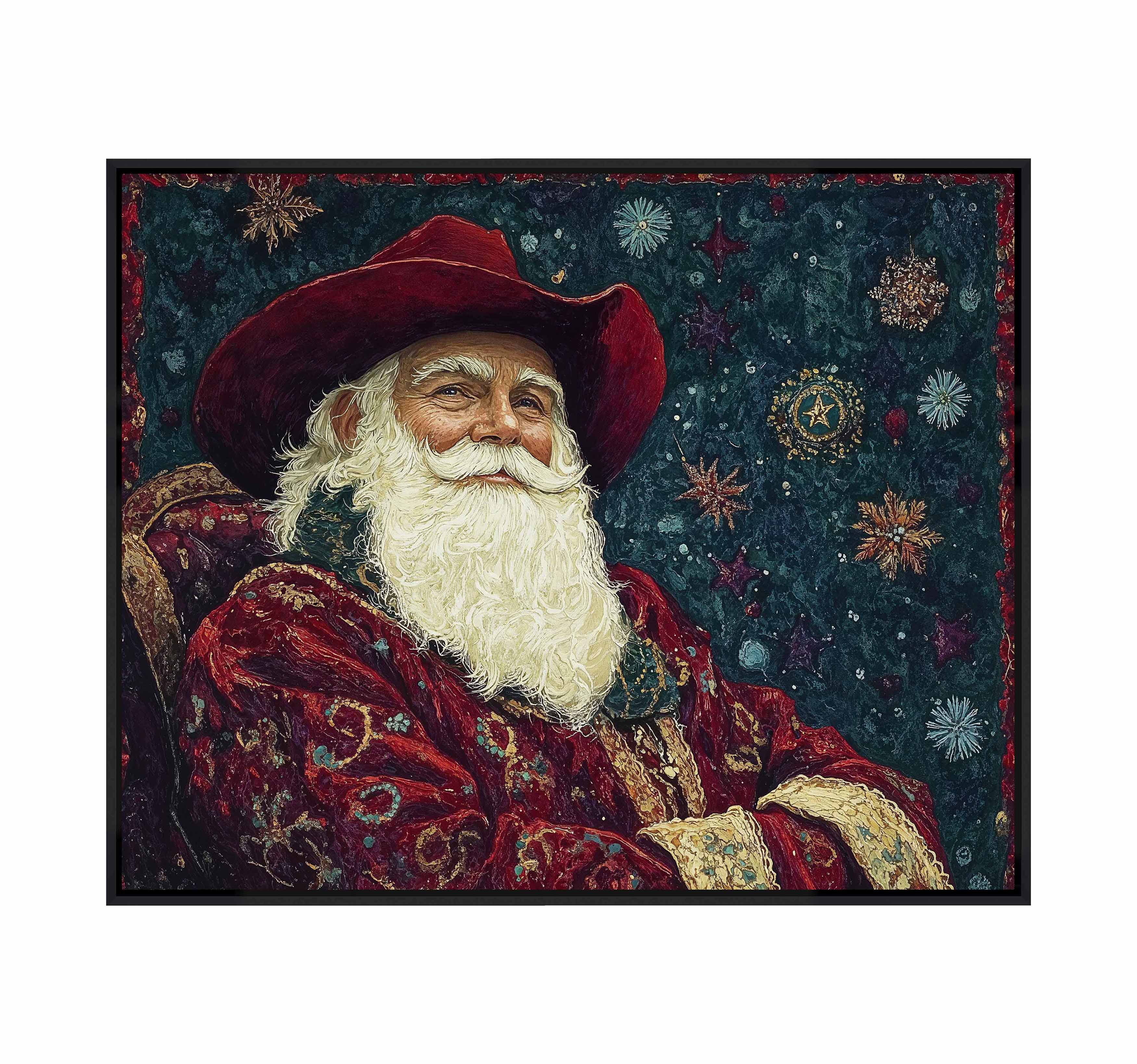 Frontier Father Christmas Gallery Wrapped Canvas - Holiday Wall Art Decor for Living Room, Bedroom & Office - Perfect Christmas Gift & Festive Home Decoration