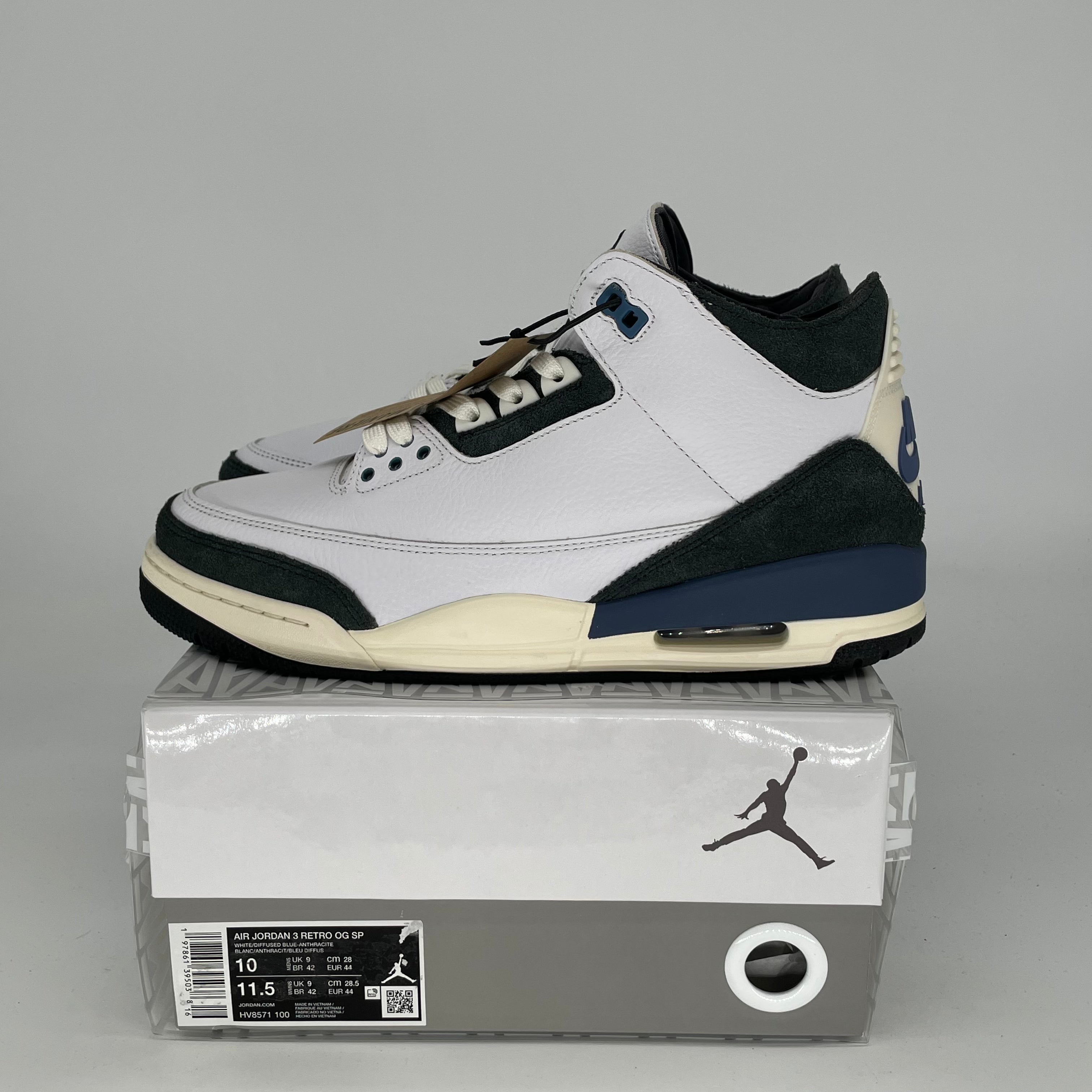 Original Air Jordan 3 Retro 'A Ma Maniére' Diffused Blue - Men's Size 10/Women's 11.5 (HV8571-100) - Authentic Sneakers for Basketball & Streetwear Fashion