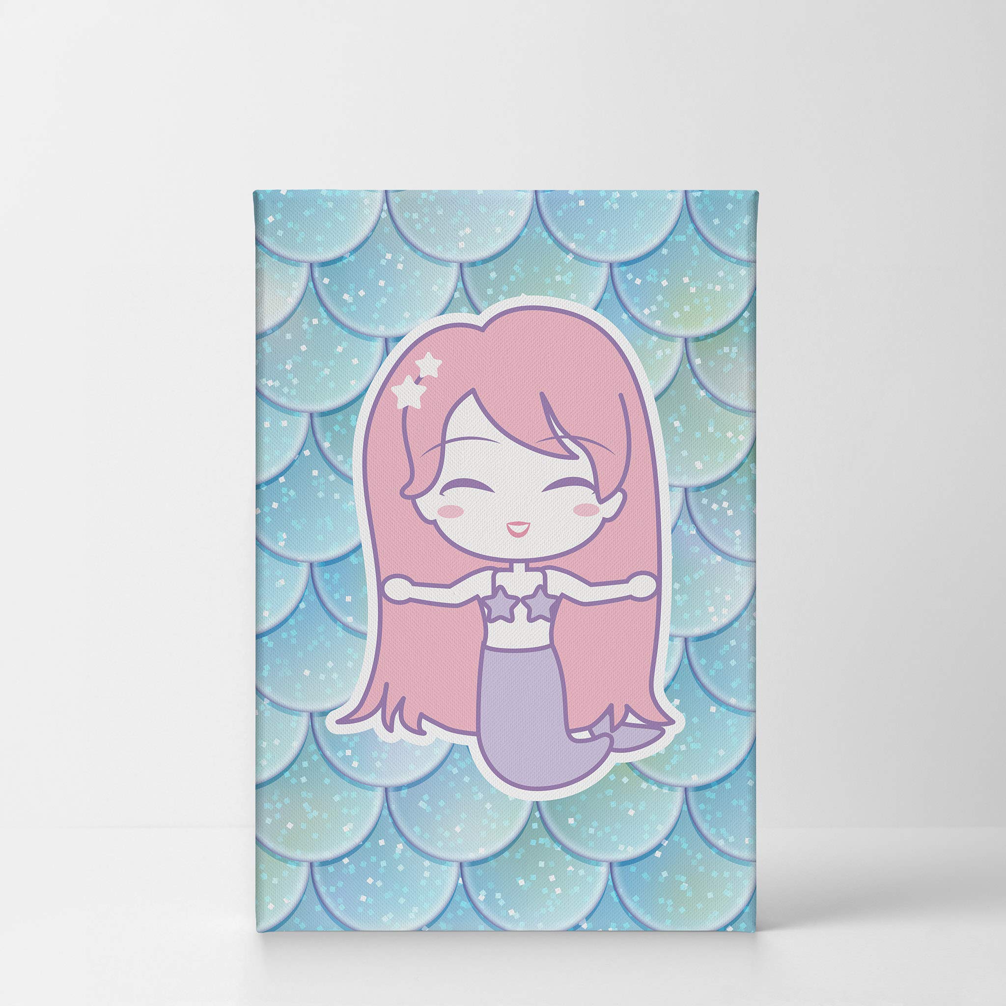 Smile Art Design Long Pink Haired Mermaid Canvas Print - 40x30 Inch Wall Art for Kids Room, Nursery & Baby Room Decor - Ready to Hang, Made in USA | Perfect for Fantasy Themed Bedrooms & Playrooms