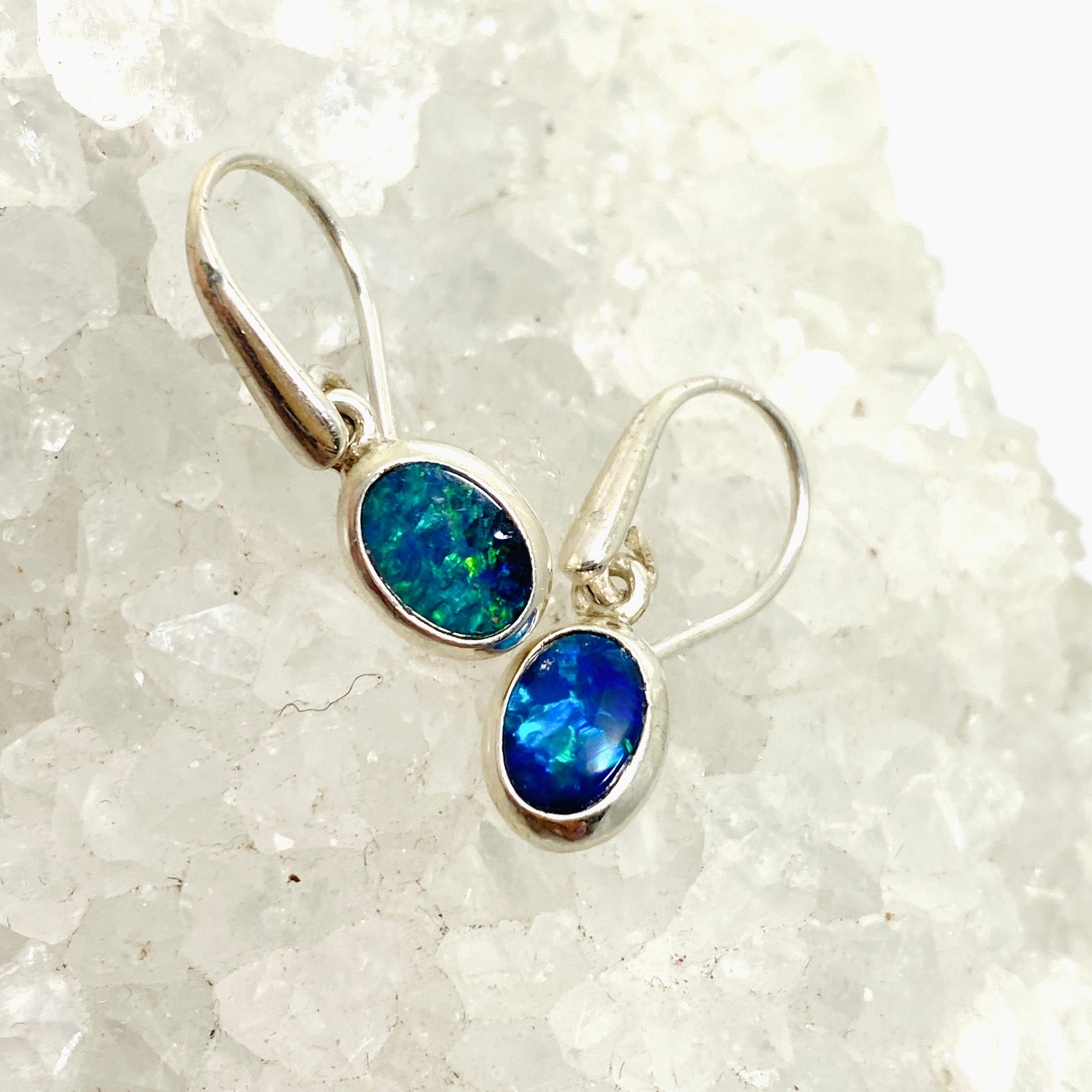 Opal Doublet (Lightning Ridge) Oval Cabochon Earrings PEGJ305 - Natural Australian Gemstone Jewelry for Women, Perfect for Weddings & Special Occasions