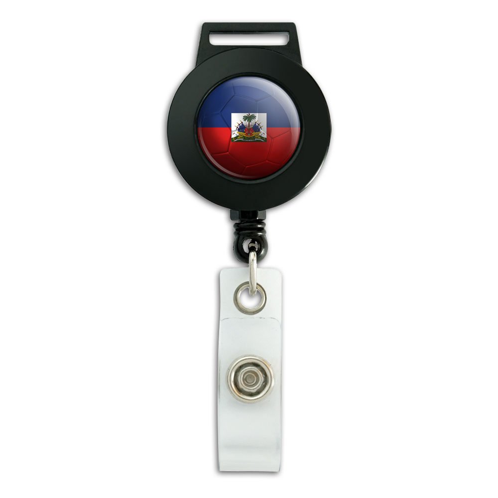 Haiti Flag Soccer Ball Lanyard - Retractable Reel Badge Holder for ID Cards & Keys | Perfect for Sports Fans, School Events & Office Security