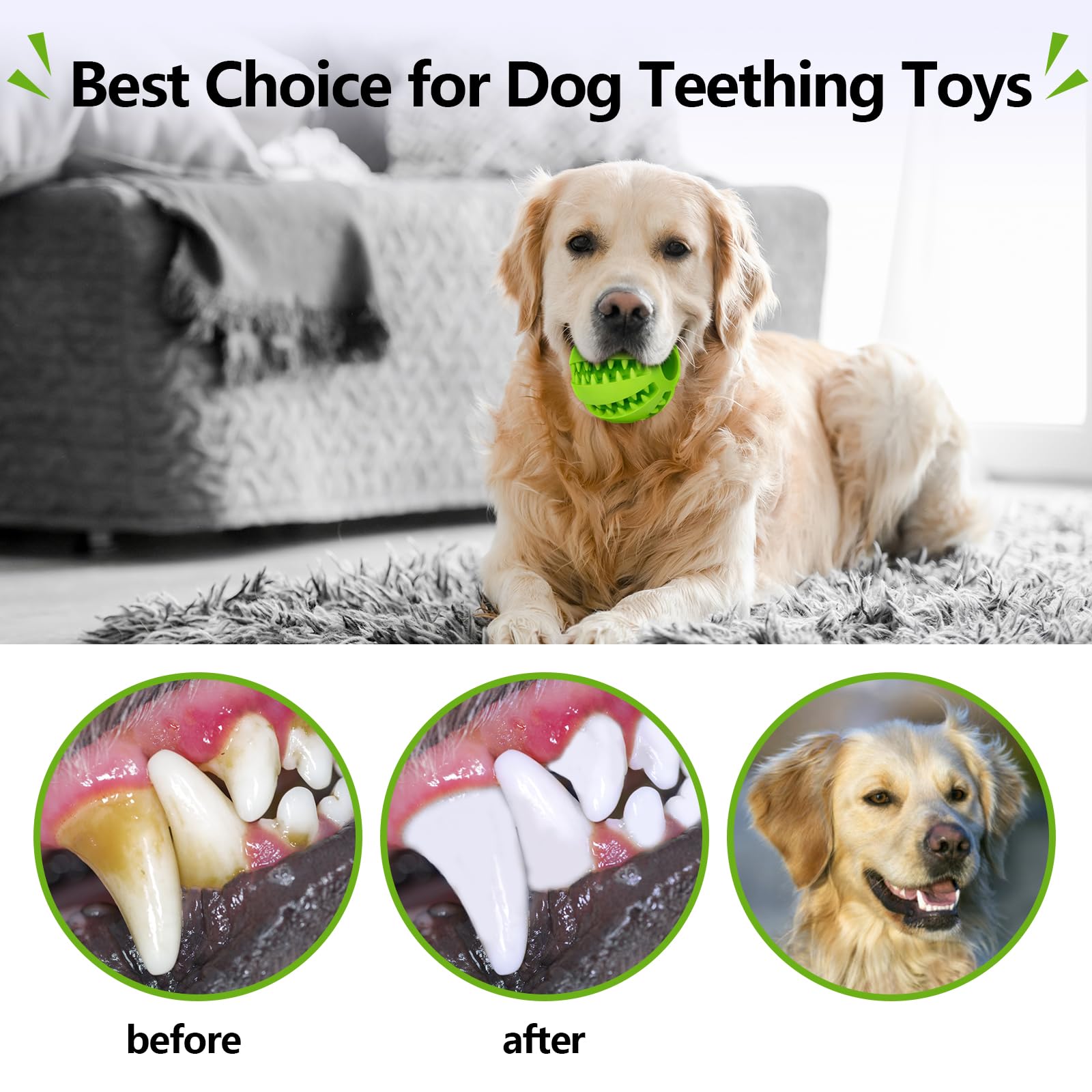 Durable Dog Chew Toys for Teething Puppies - 2 Pack Rubber Treat Dispensing Ball for Small & Medium Breeds - Boredom Relief, Brain Stimulation & Indoor Play - Perfect for Teething, Chewing & Training