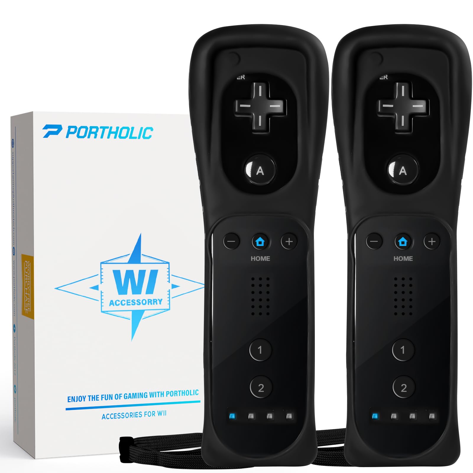 PORTHOLIC 2-Pack Wireless Wii Remote Controller - Compatible with Nintendo Wii & Wii U Console (Black) - Perfect for Multiplayer Gaming & Family Entertainment