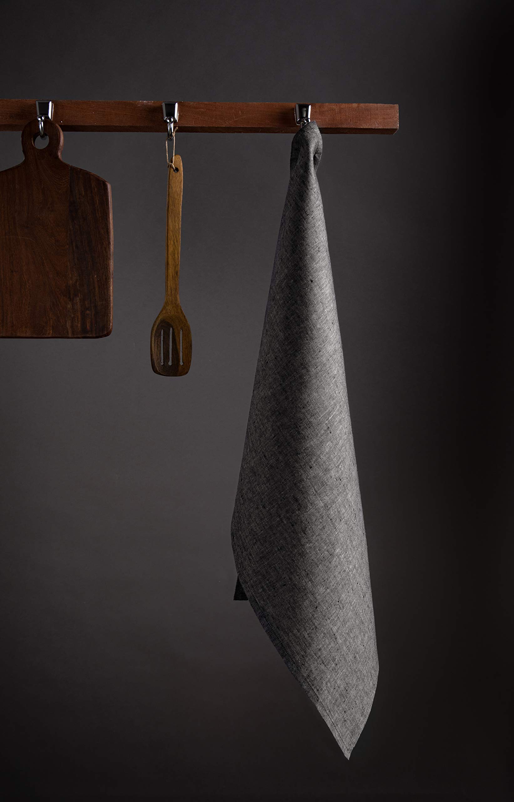 Premium 100% Pure Linen Kitchen Towels Set of 2 - 17x26 Inch Charcoal Grey - Handcrafted European Flax - Machine Washable - Ideal for Cooking, Baking, Dish Drying & Home Decor