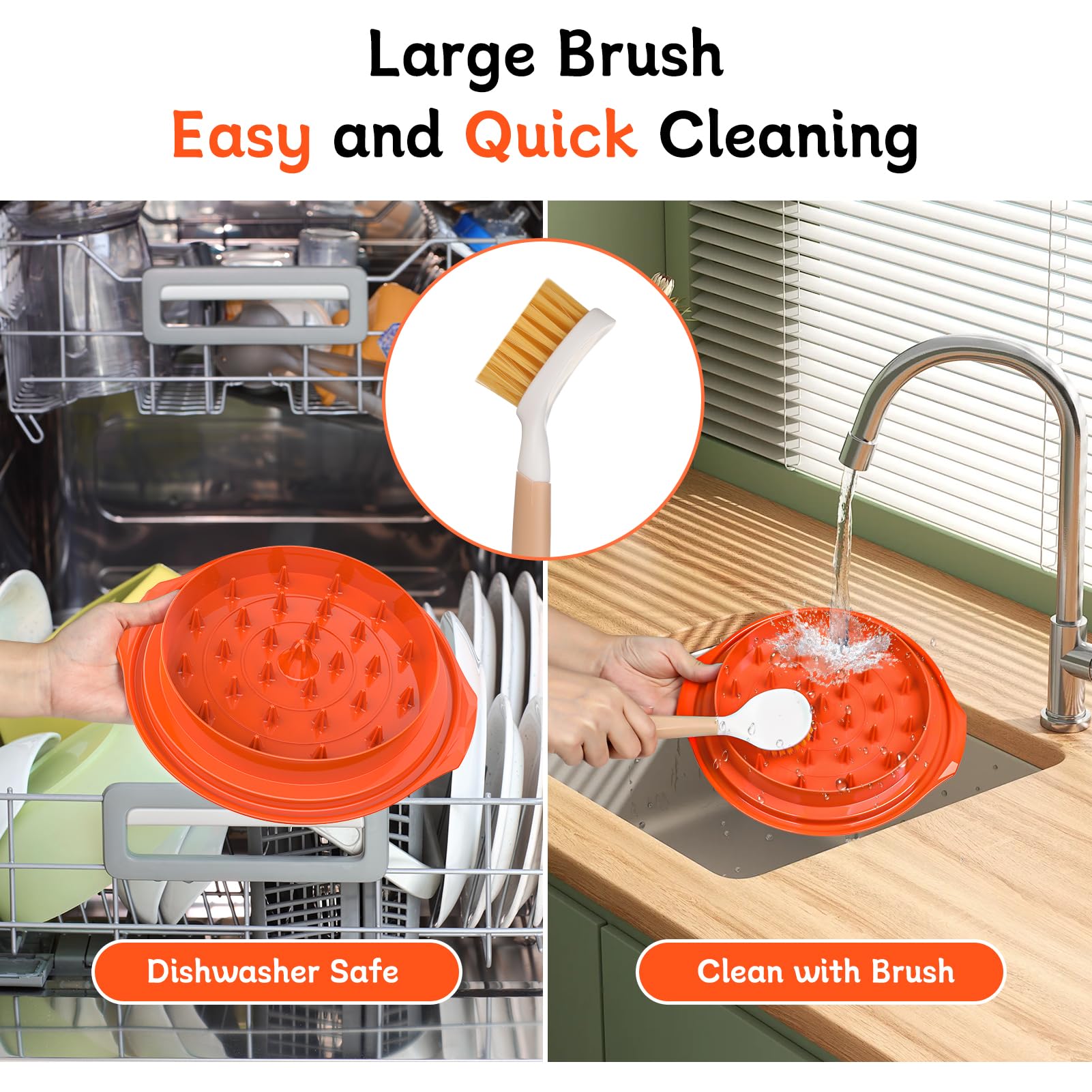 Premium Large Chicken Shredder Tool with Ergonomic Handle & Cleaning Brush - BPA Free, Dishwasher Safe Meat Shredder with Anti-Slip Base & Transparent Lid - Perfect for Pulled Pork, Chicken, Beef & BBQ Prep - Orange