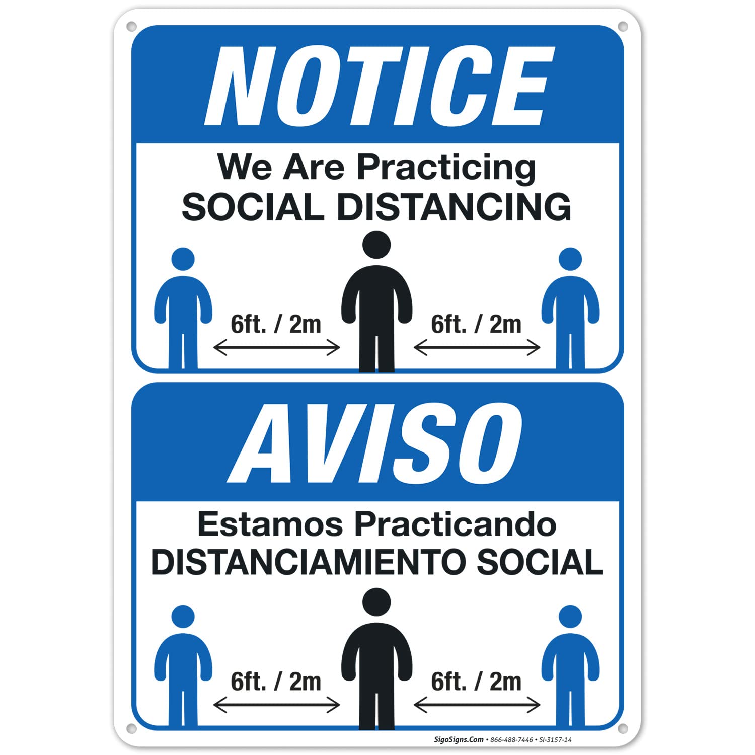 Bilingual Social Distancing Sign - Spanish/English 10x14 Inch Rust-Free Aluminum Sign for Indoor & Outdoor Use | Fade Resistant, Easy to Mount | Made in USA | Perfect for Offices, Schools, and Public Spaces