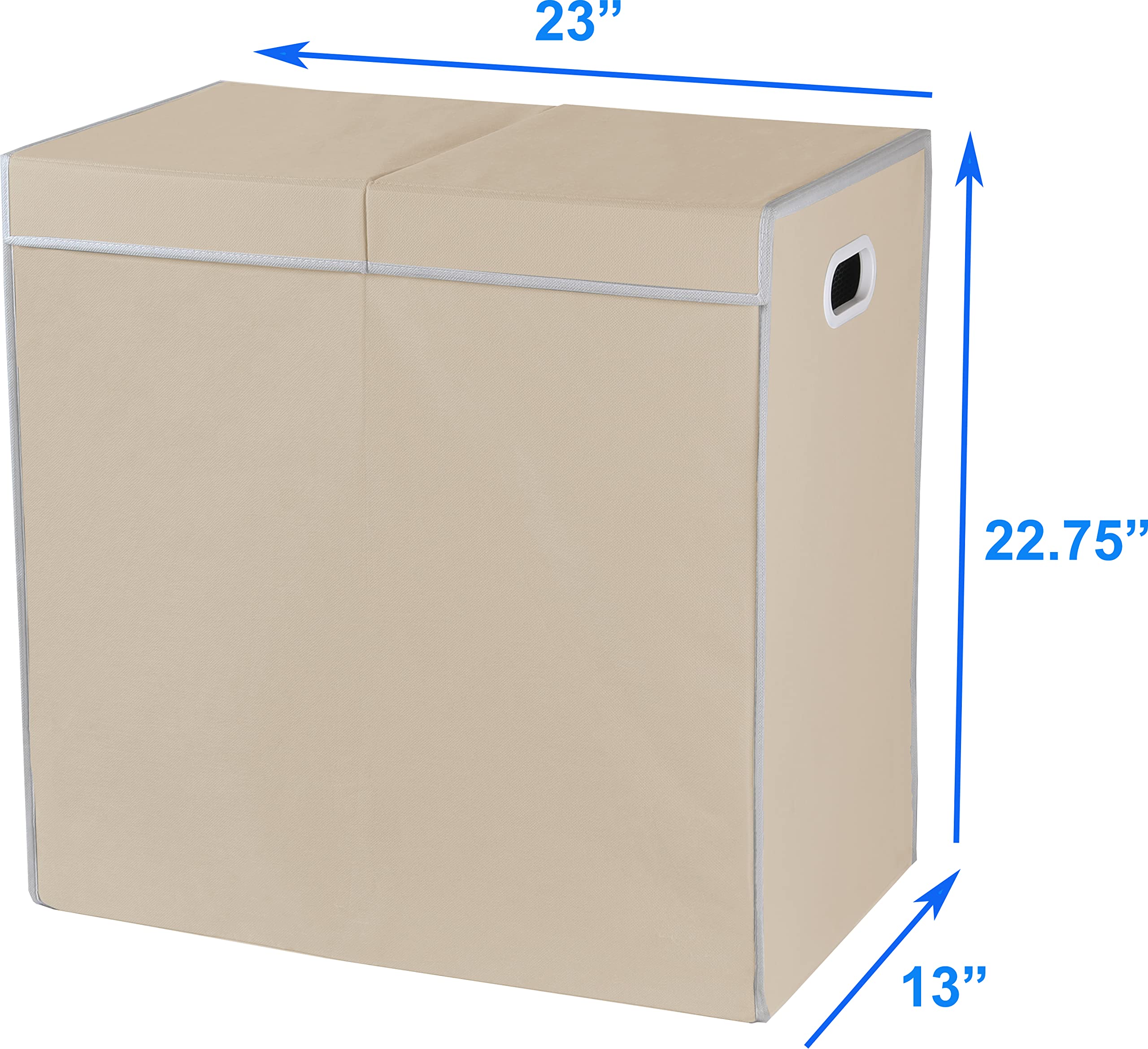 Simple Houseware Double Laundry Hamper with Lid & Removable Laundry Bags - Beige Foldable Clothes Hamper for Bedroom, Bathroom & Dorm Organization