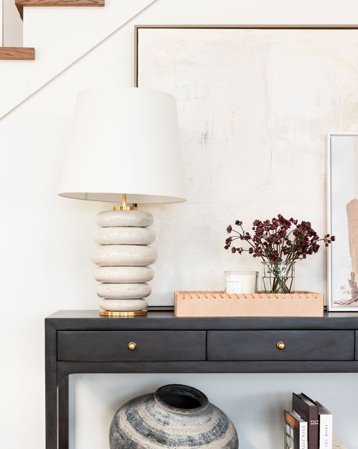 Phoebe Stacked Table Lamp - Modern LED Bedside Lighting for Bedroom, Living Room & Office - Adjustable Brightness Nightstand Lamp with USB Port