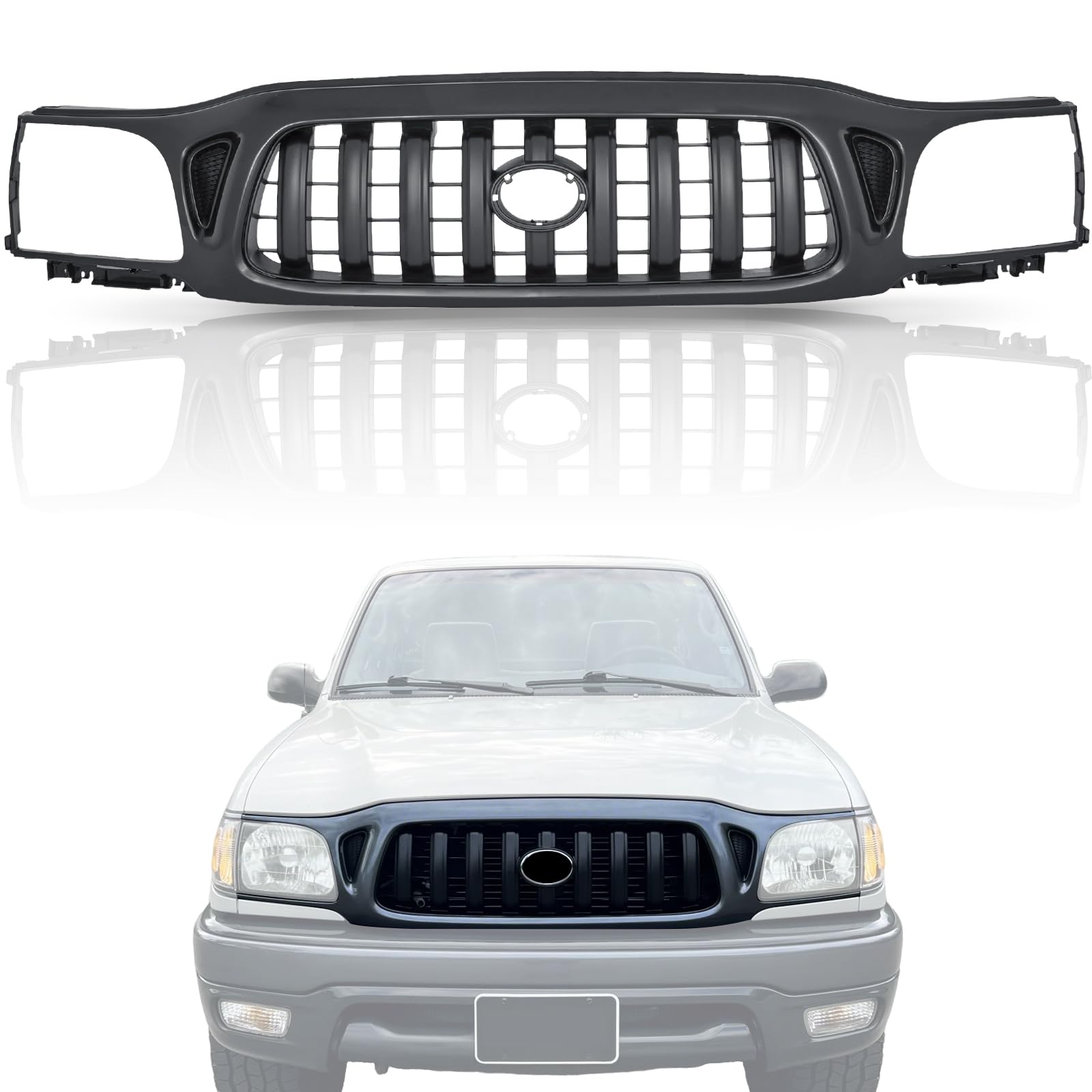 Black Front Grille Grill Compatible with 2001-2004 Toyota Tacoma | Durable Replacement Car Part for Off-Road & Street Driving