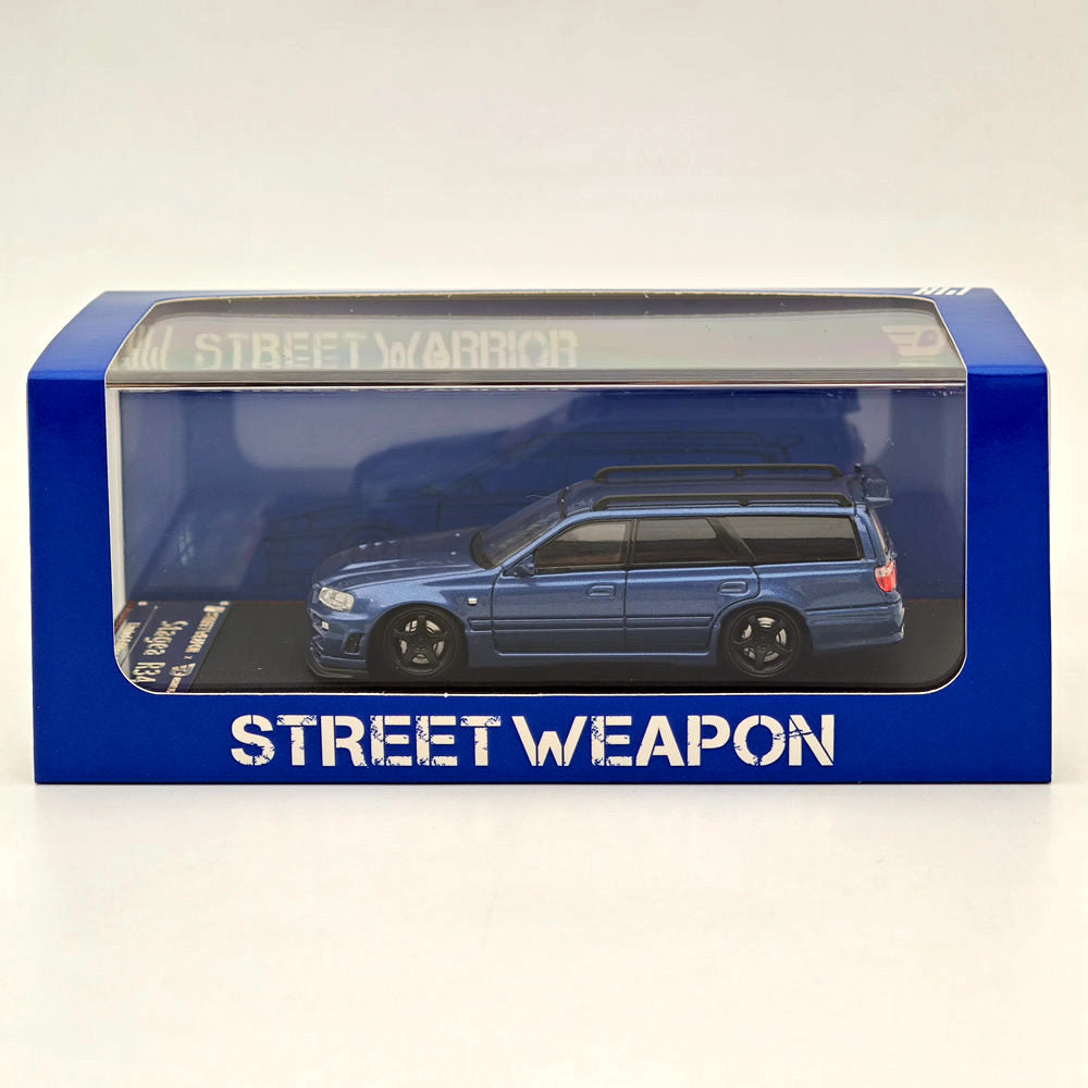 1:64 Scale Street Weapon Nissan Stagea Skyline GT-R R34 Wagon Racing Blue Diecast Model Car - Collectible Toy for Racing Enthusiasts & Display Showcase