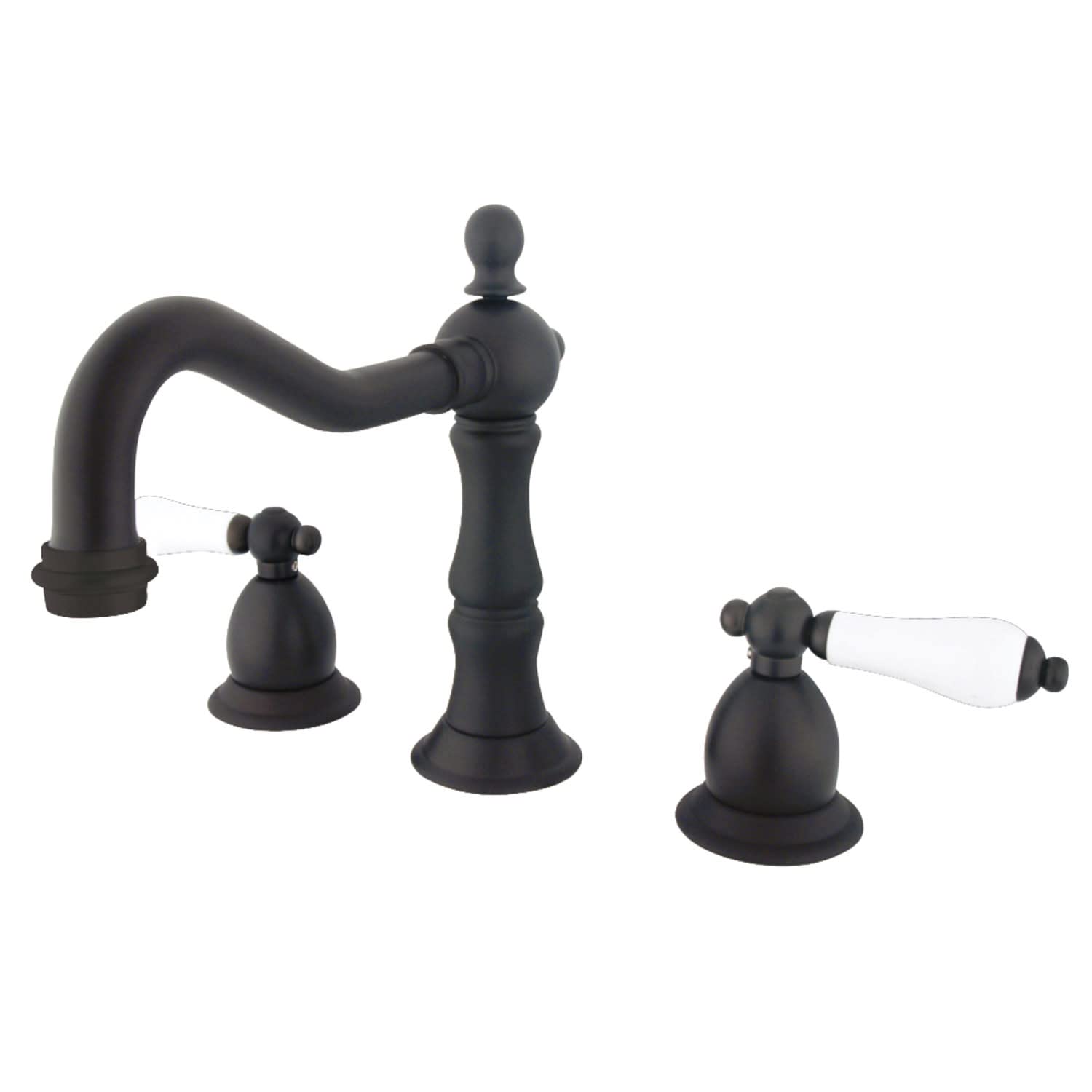 Kingston Brass KS1975PL Heritage Widespread Bathroom Faucet - Oil Rubbed Bronze Finish with Porcelain Lever Handle - Perfect for Vintage & Modern Bathroom Decor