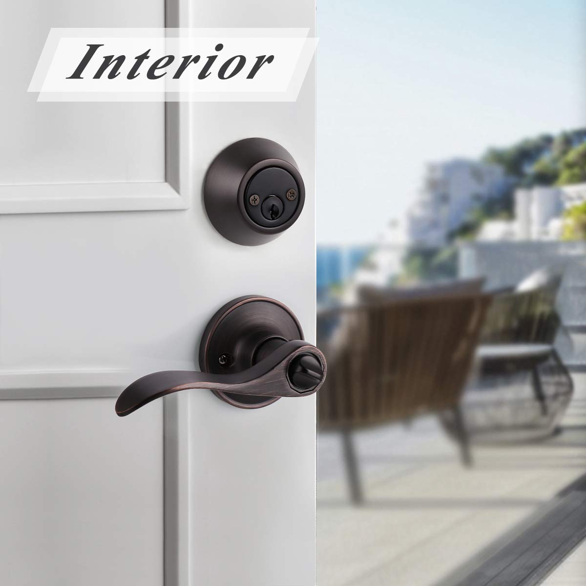 4 Sets Oil Rubbed Bronze Entry Door Lever & Deadbolt Combo Pack - Keyed Alike Exterior/Interior Handlesets with Wave Design - Perfect for Home Security, Apartments & Office Buildings (Contractor Pack)