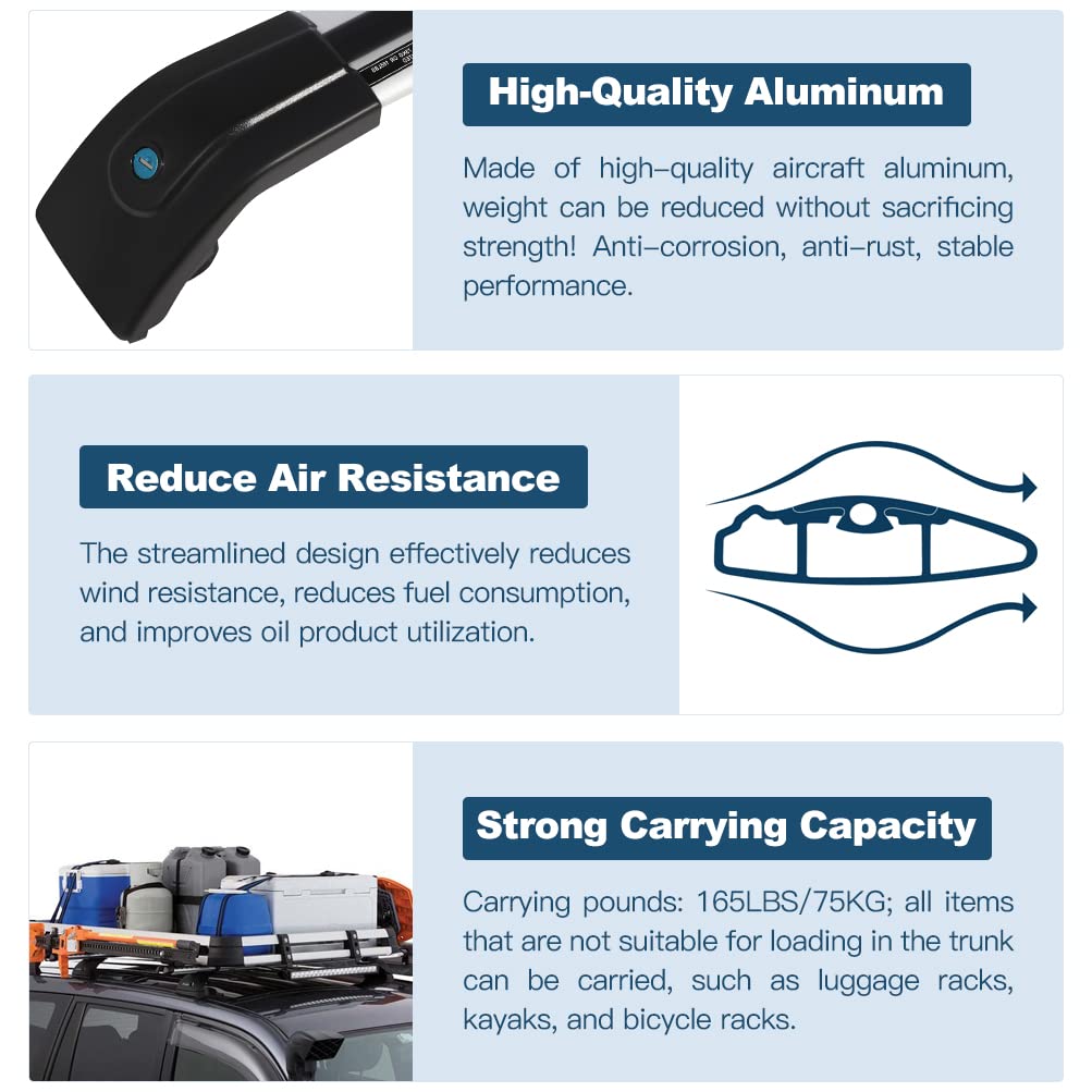 ECCPP Roof Rack Cross Bars for Hyundai Santa Fe 2013-2017 | Heavy Duty Aluminum Cargo Carrier for Kayak, Canoe, Luggage & Sports Gear | Fits Factory Side Rails Only | Perfect for Camping, Road Trips & Outdoor Adventures