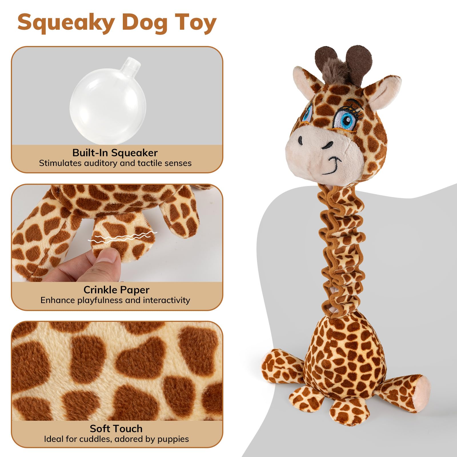 Durable Squeaky Dog Toys for Large Breeds - Interactive Plush Tug of War Toy with Crinkle Paper, Chew-Resistant Stuffed Animal for Puppies & Adult Dogs (Giraffe Design) - Perfect for Playtime, Training & Anxiety Relief