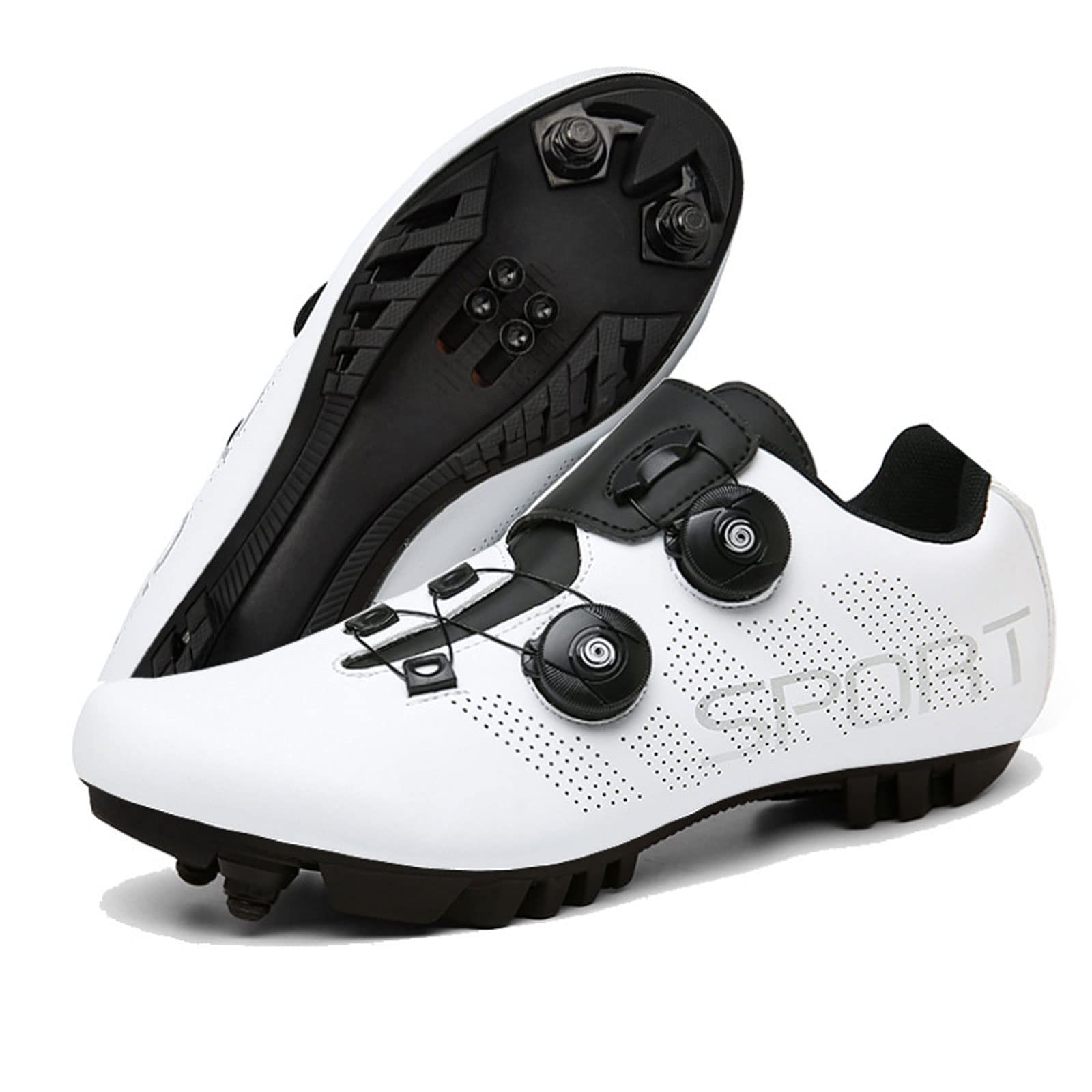 Unisex Carbon Road Bike Shoes - SPD & Delta Lock Compatible Indoor/Outdoor Cycling Shoes for Spin Class & Road Riding - Lightweight & Durable - White (Size 42EUR) - Perfect for Training, Racing & Long-Distance Cycling