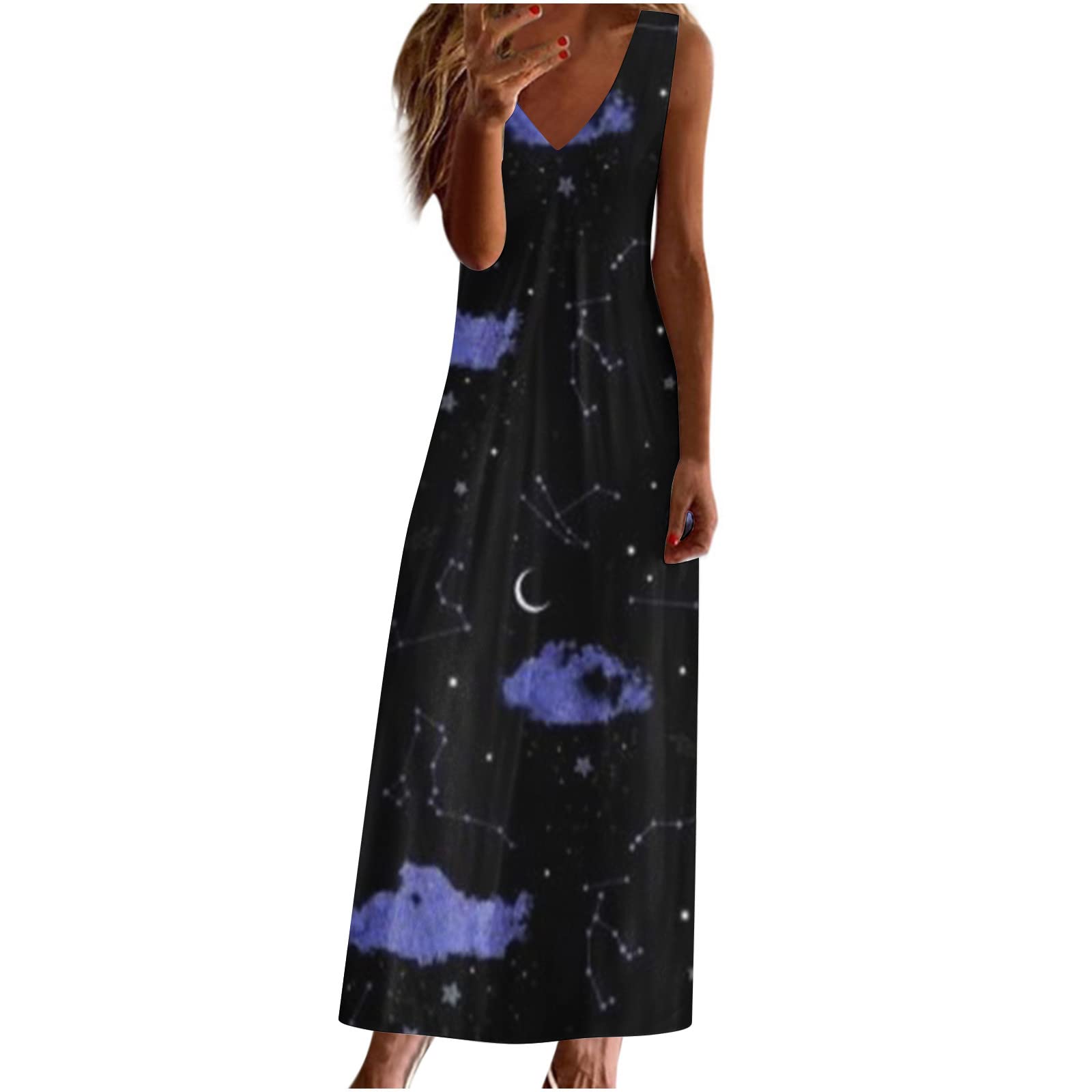 Usupdd Women's Floral Print Spaghetti Strap V-Neck Cami Sundress - Summer Beach Maxi Dress for Casual Wear, Vacations & Outdoor Parties