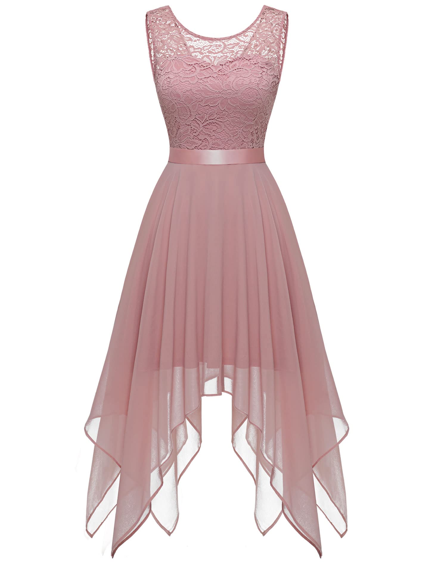BeryLove Women's Elegant Vintage Cocktail Dress - Sleeveless Asymmetrical Handkerchief Hem Bridesmaid Gown for Formal Parties, Weddings & Special Occasions