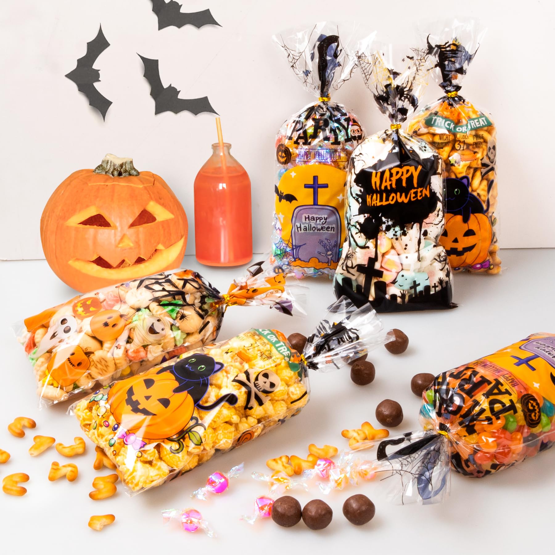 Halloween Treat Bags 100pcs - Snack & Cookie Packaging for Parties