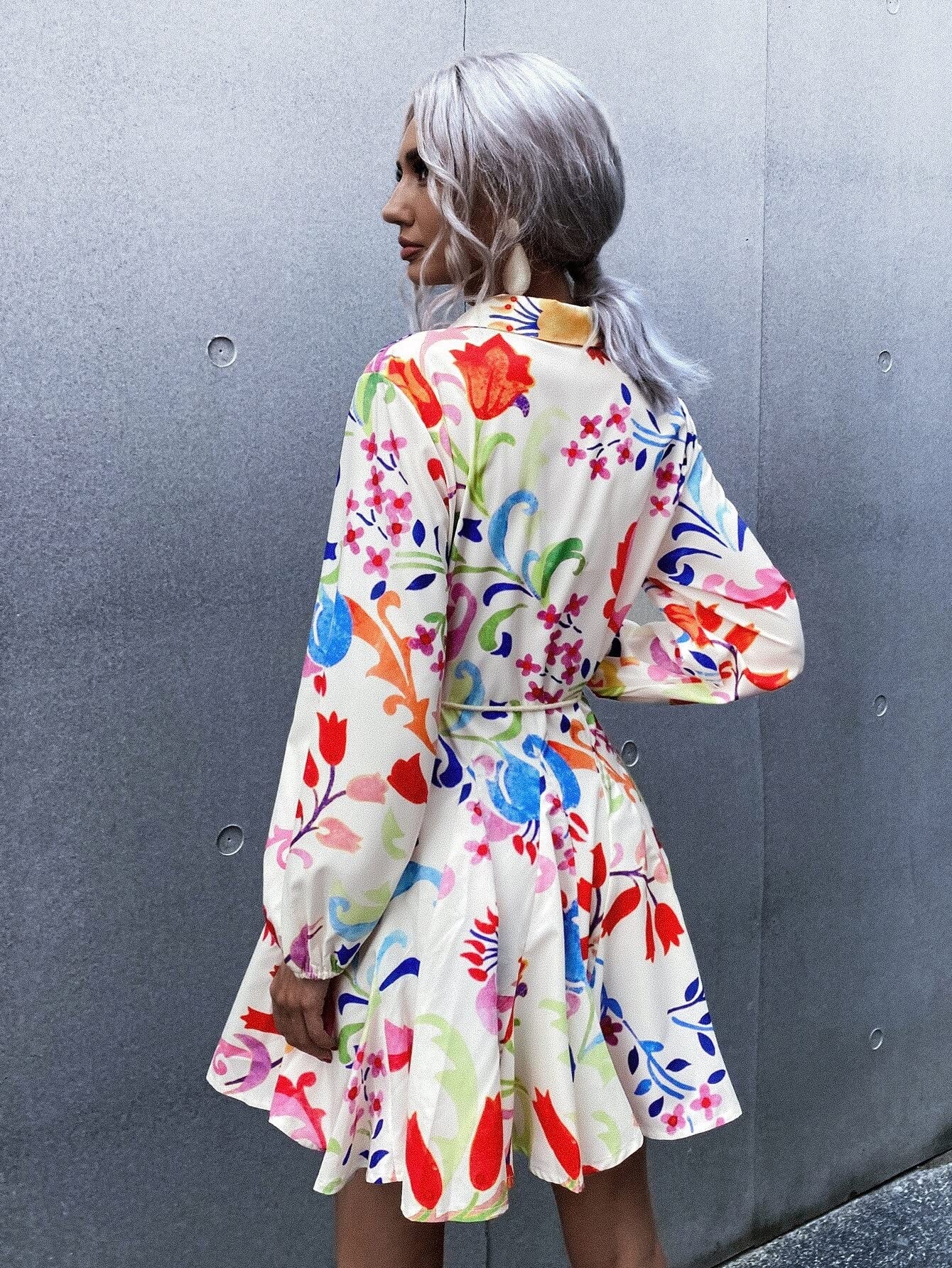 HAOSHU Women’s Floral Print Short Sleeve Button Front Shirt Dress - Casual Summer Dress with Belted Waist for Spring & Summer | Perfect for Beach, Vacation, and Daily Wear