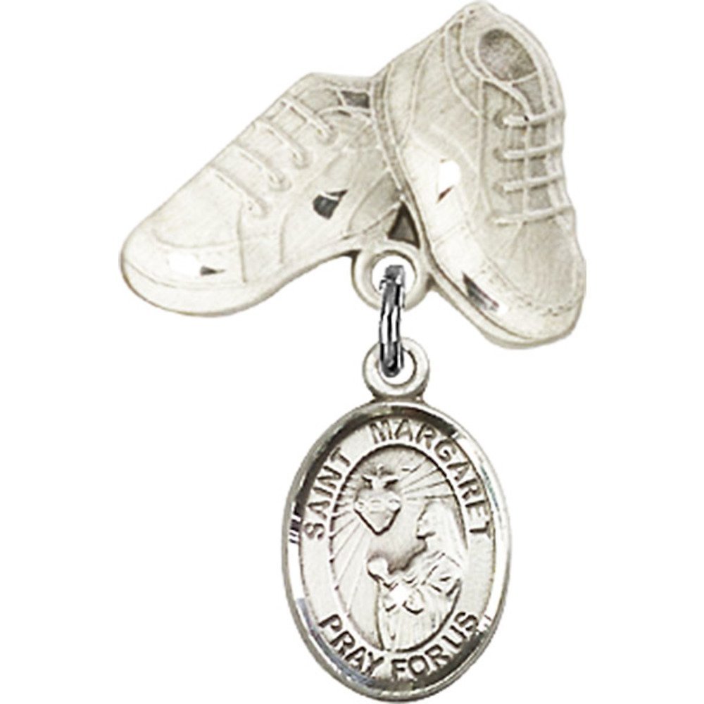 Sterling Silver Baby Badge with St. Margaret Mary Alacoque Charm & Baby Boots Pin - 1
