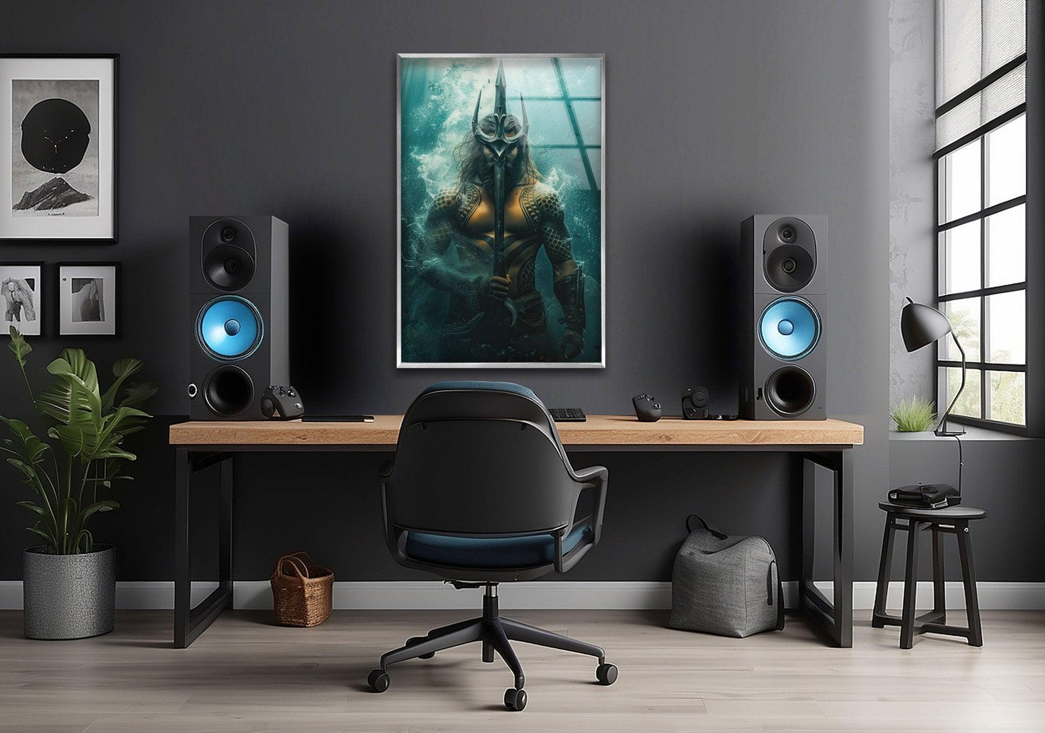 Aquaman's Trident Glass Wall Art - Handmade DC Comics Superhero Decor for Living Room, Bedroom & Office - Perfect Gift for Fans & Collectors